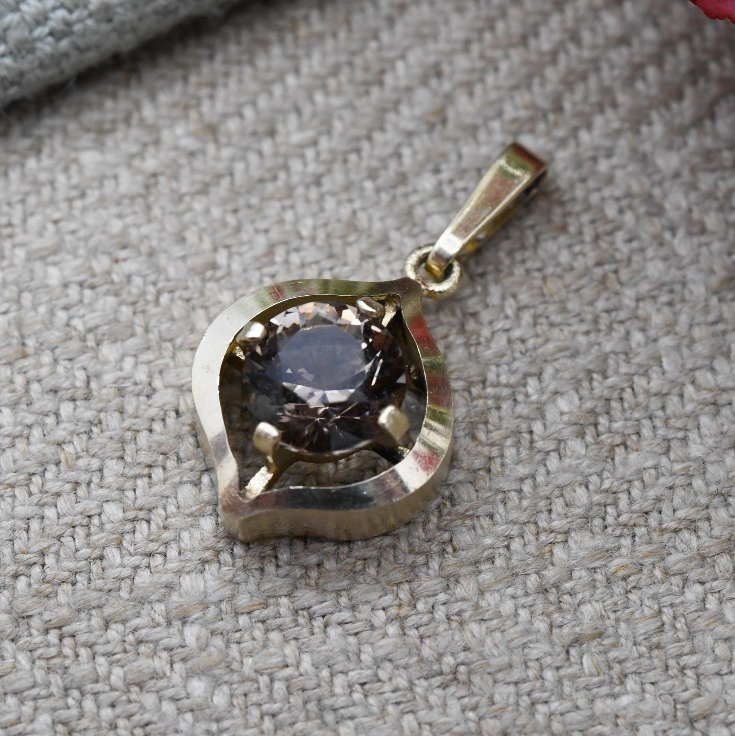 Vintage 9ct Gold Smoky Quartz Pendant 1977 - Ornate Gemstone Necklace Charm Pendant | Mid-Century