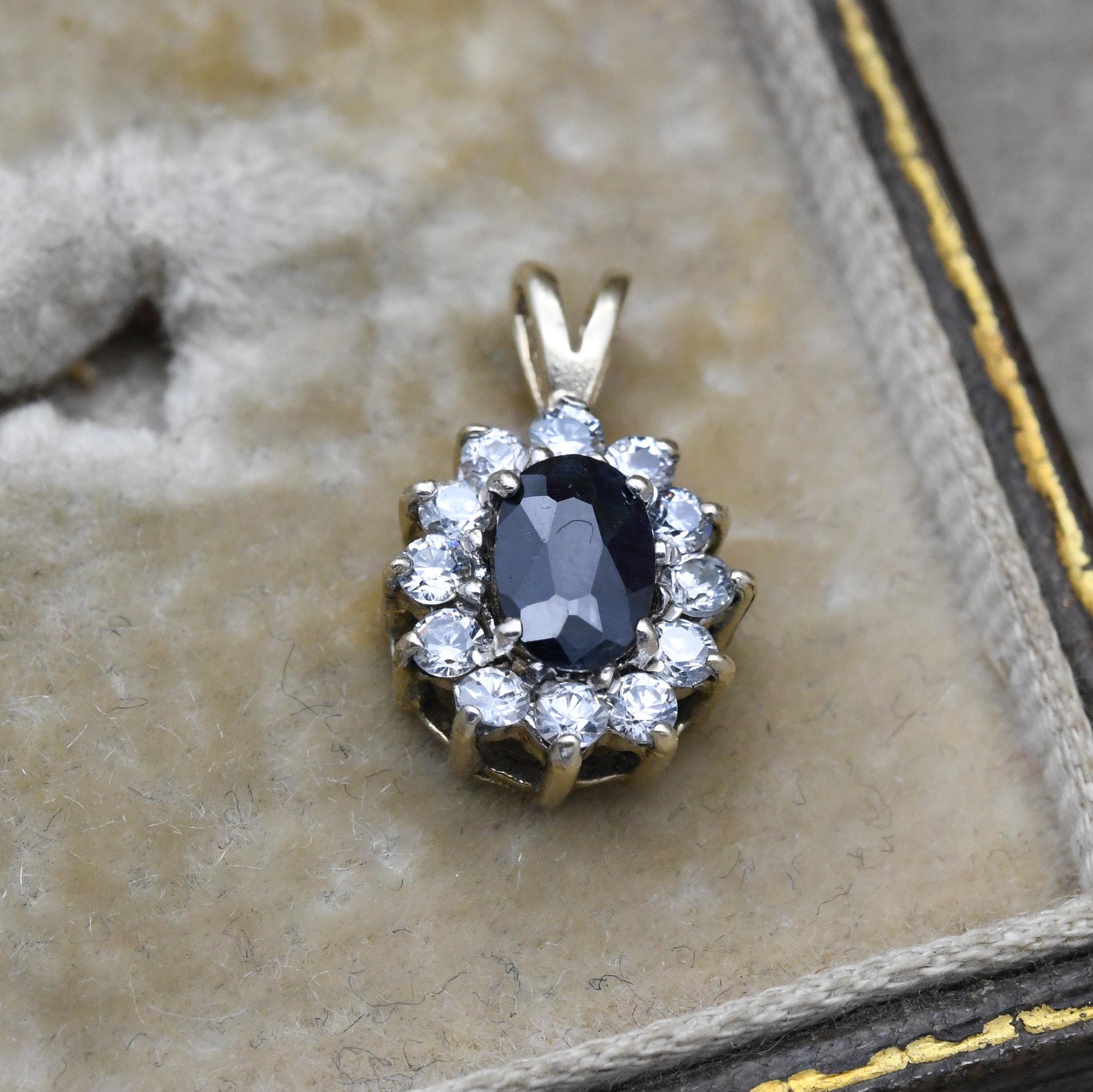 Vintage 9ct Gold Sapphire Cluster Pendant - Mid-Century Miniature Sparkly Charm | Pretty Solid Gold Gift for Her