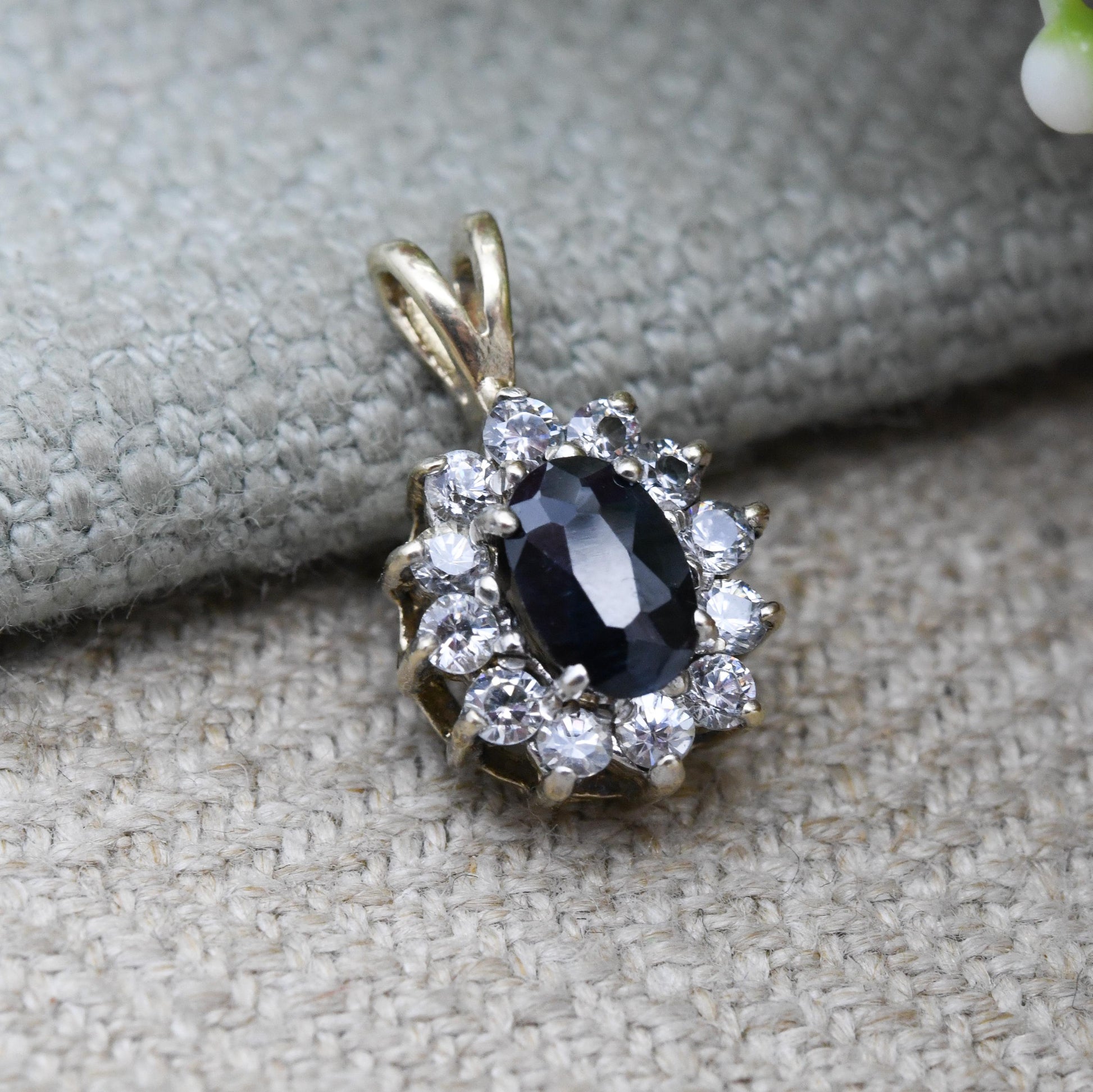 Vintage 9ct Gold Sapphire Cluster Pendant - Mid-Century Miniature Sparkly Charm | Pretty Solid Gold Gift for Her
