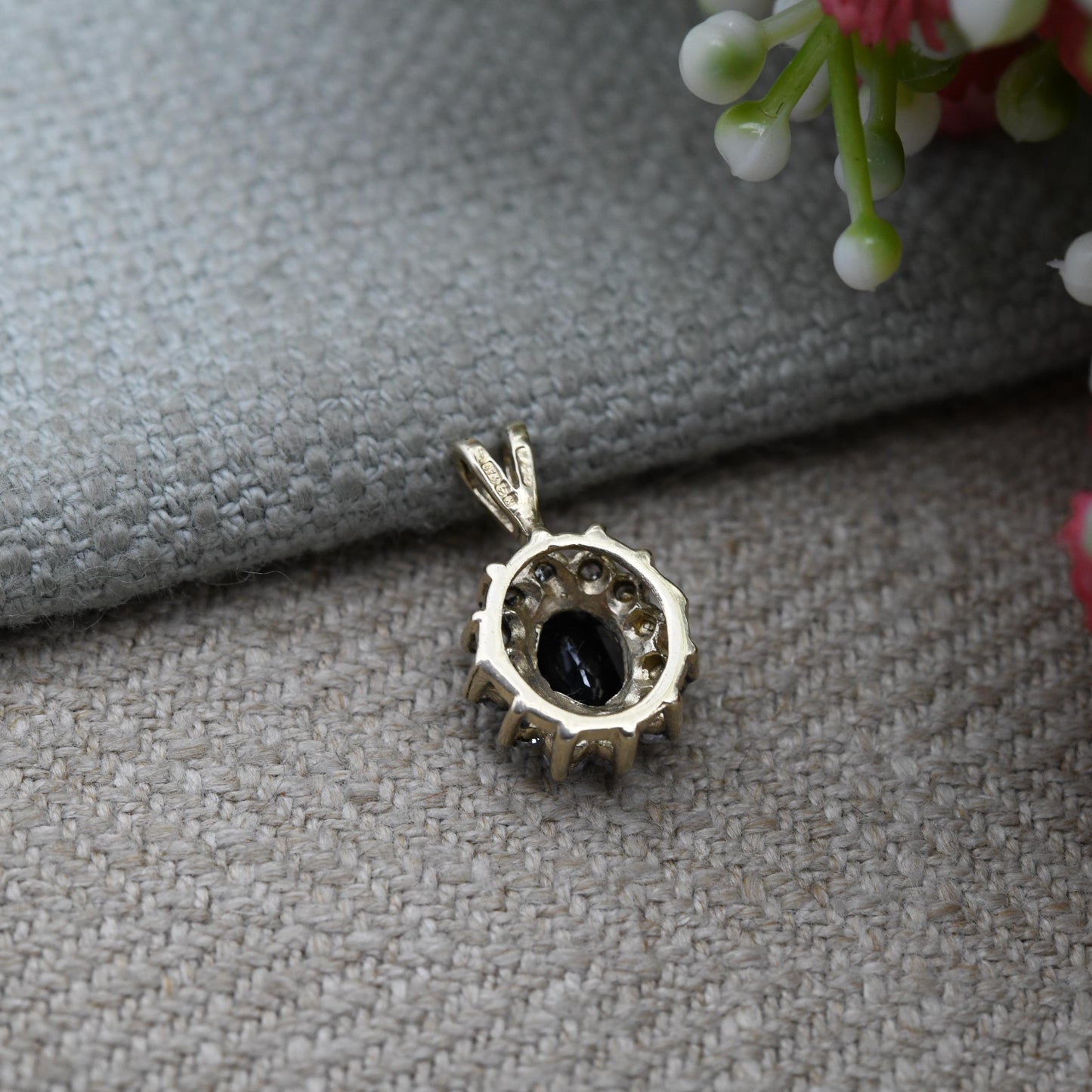 Vintage 9ct Gold Sapphire Cluster Pendant - Mid-Century Miniature Sparkly Charm | Pretty Solid Gold Gift for Her