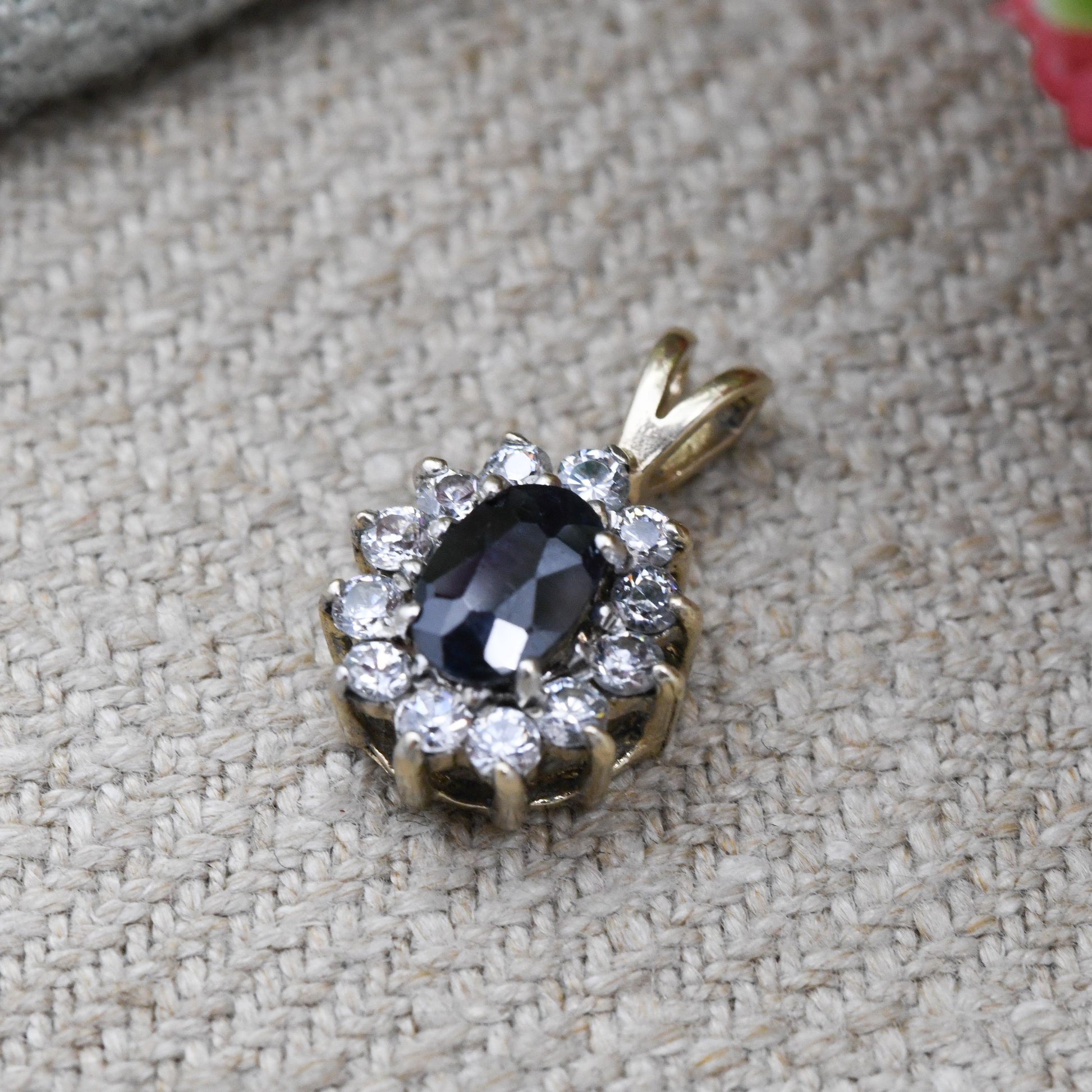 Vintage 9ct Gold Sapphire Cluster Pendant - Mid-Century Miniature Sparkly Charm | Pretty Solid Gold Gift for Her