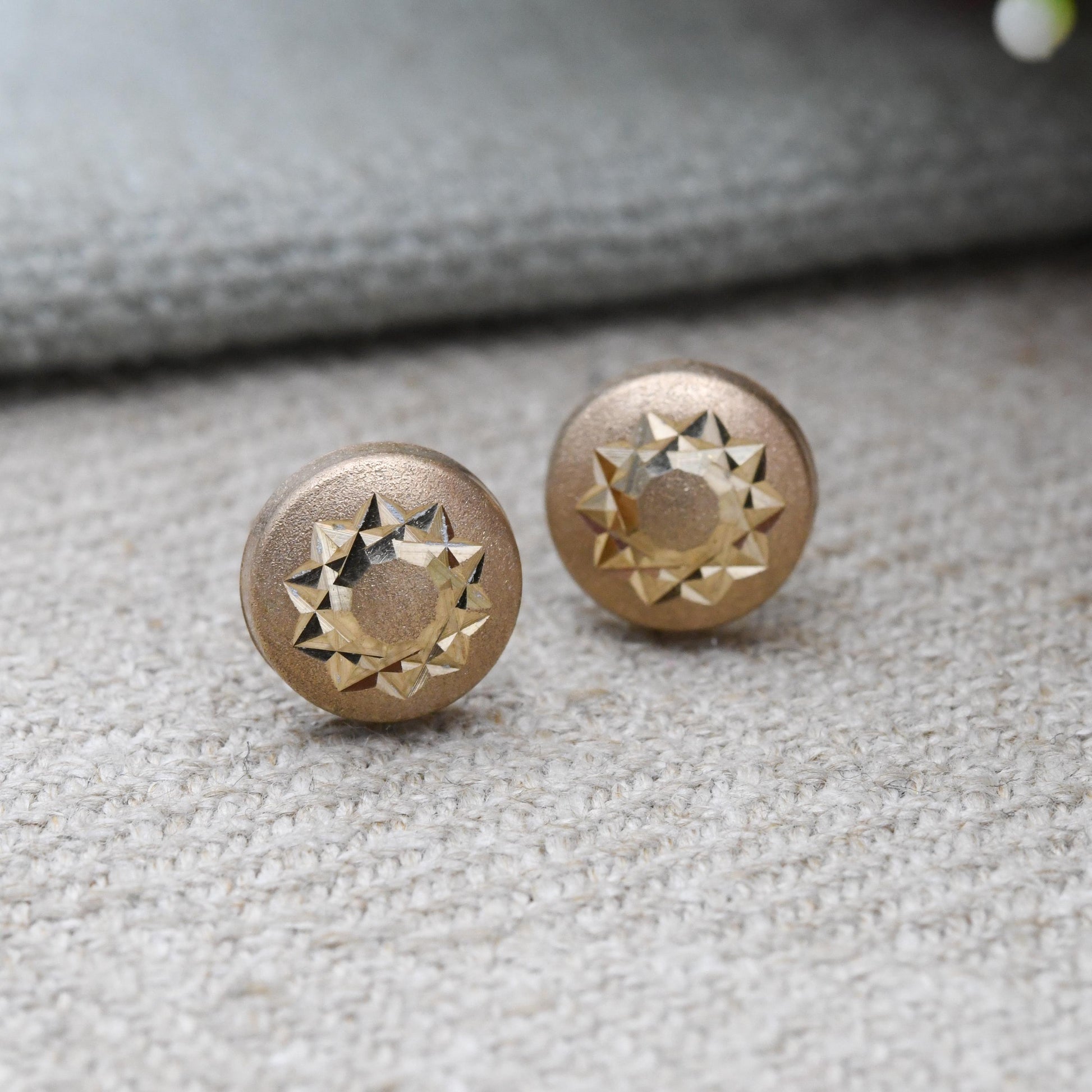 Vintage 9ct Gold Star Stud Earrings - Diamond Cut Textured Star Sun Yellow Gold Studs | Delicate Gold Jewellery Gift for Her