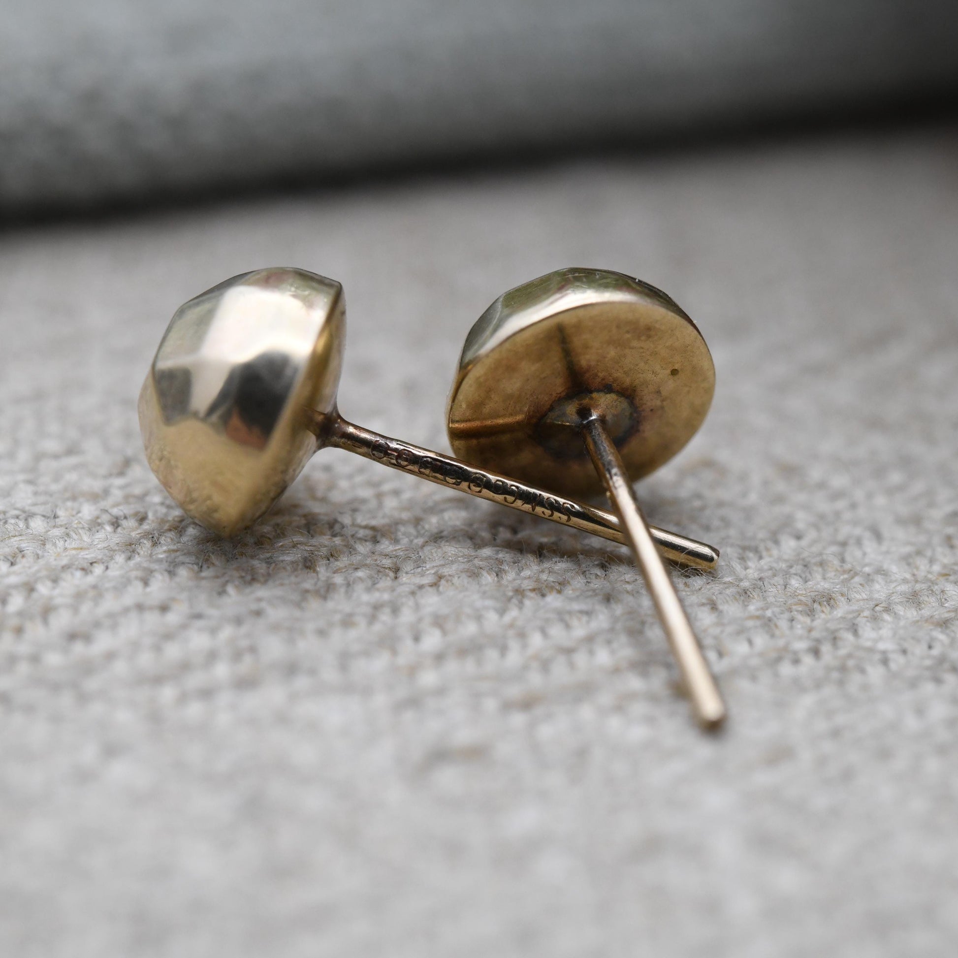 Vintage 9ct Gold Faceted Sphere Stud Earrings - Minimal Brushed Yellow Gold Square Studs | Delicate Gold Jewellery Gift for Her