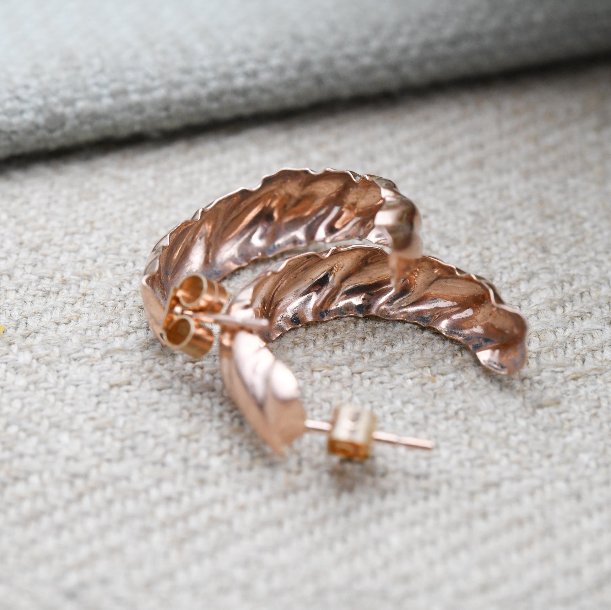 Vintage 9ct Rose Gold Hoop Stud Earrings Mid-Century - Half Circle Shape Big Stud | Solid Gold Jewellery Gift for Her | with Butterfly Backs