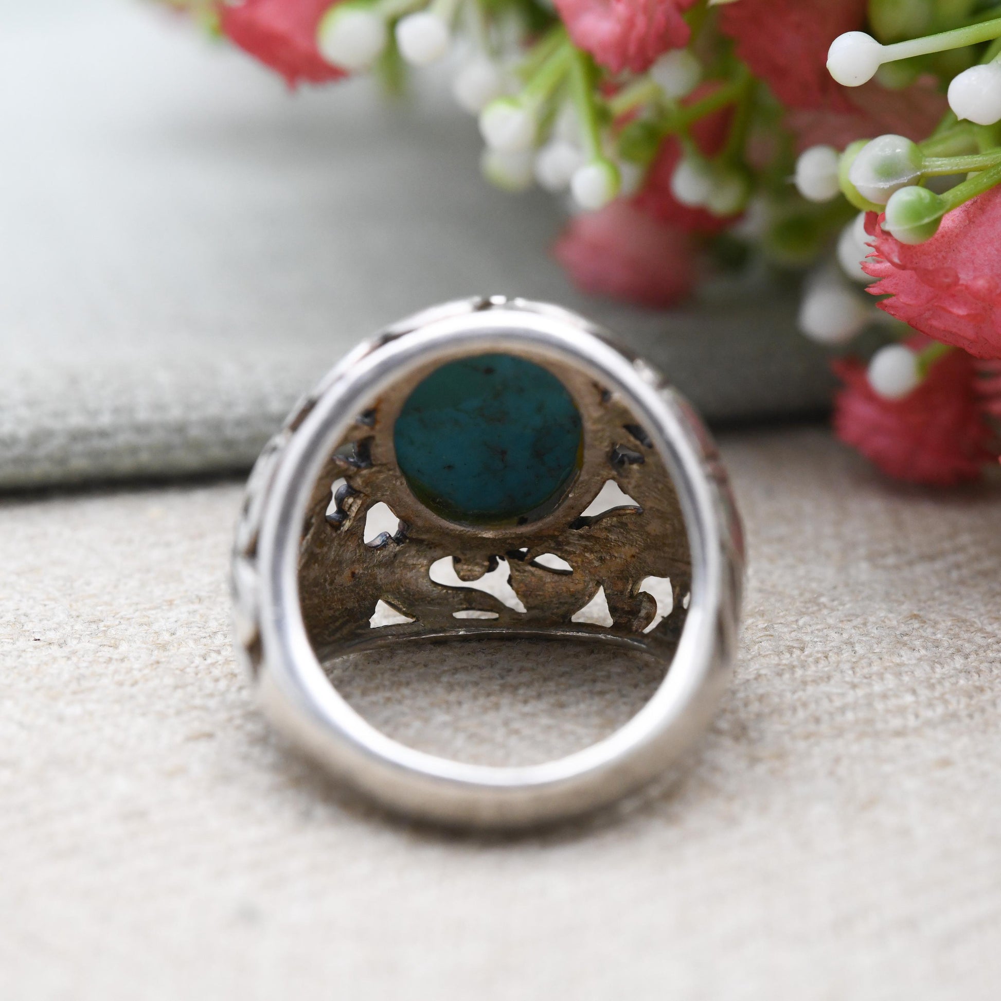 Vintage Betty Bennett Sterling Silver Turquoise Ring - Navajo Southwestern Designer | UK Size - P US Size - 8