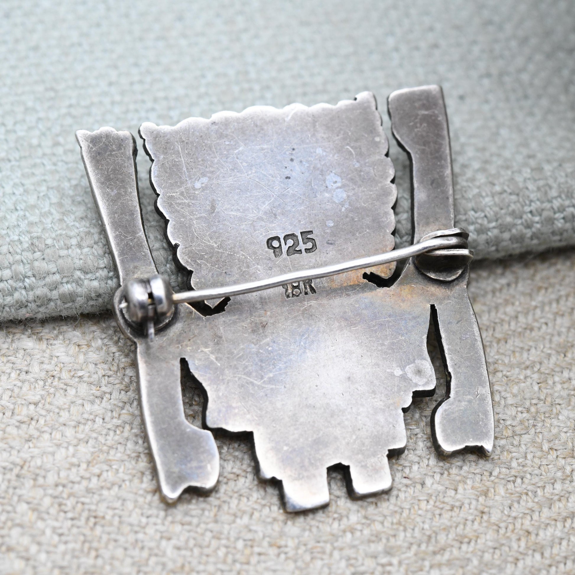 Vintage Peru Sterling Silver 18K Gold Brooch of Viracocha Incan Creator God - Peruvian Silver Jewellery South American Design