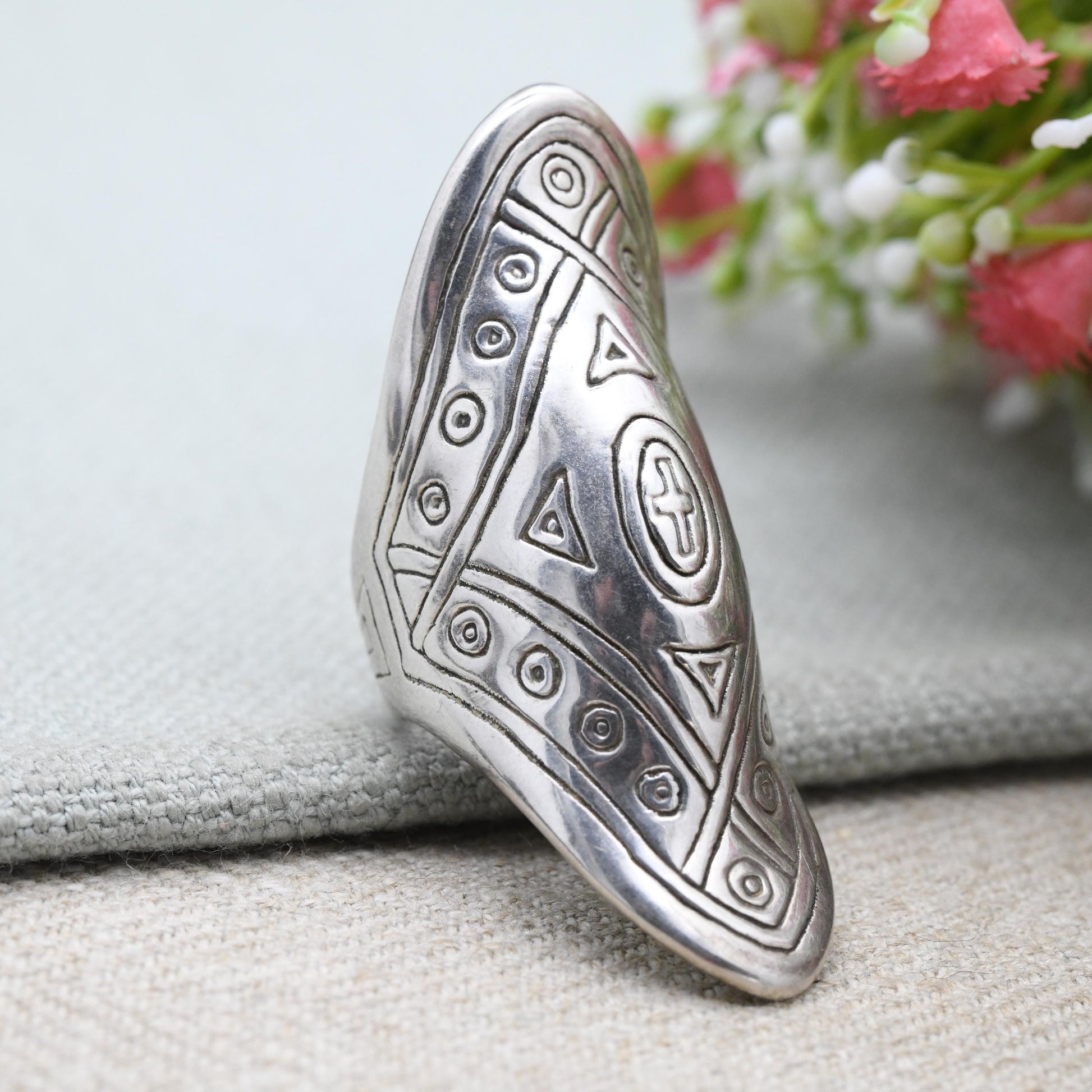 Sterling Silver Armour Ring Maasai Shield Design - UK Size - N | US Size - 7