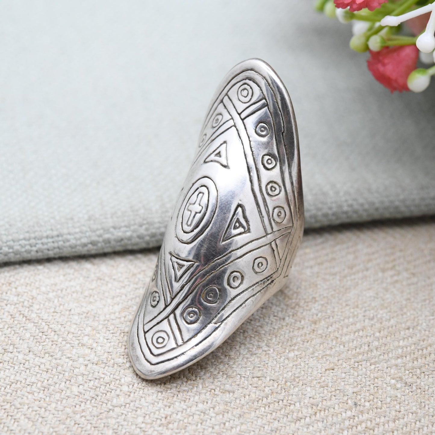 Sterling Silver Armour Ring Maasai Shield Design - UK Size - N | US Size - 7