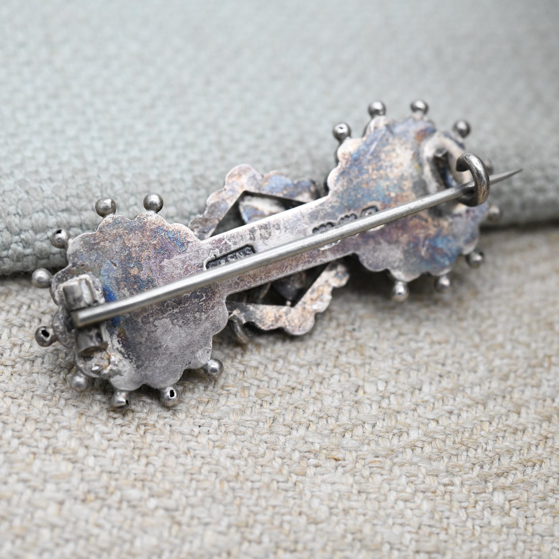 Antique Victorian Sterling Silver Floral Scrolling Openwork Bar Brooch 1898 - Floral Leaf Design