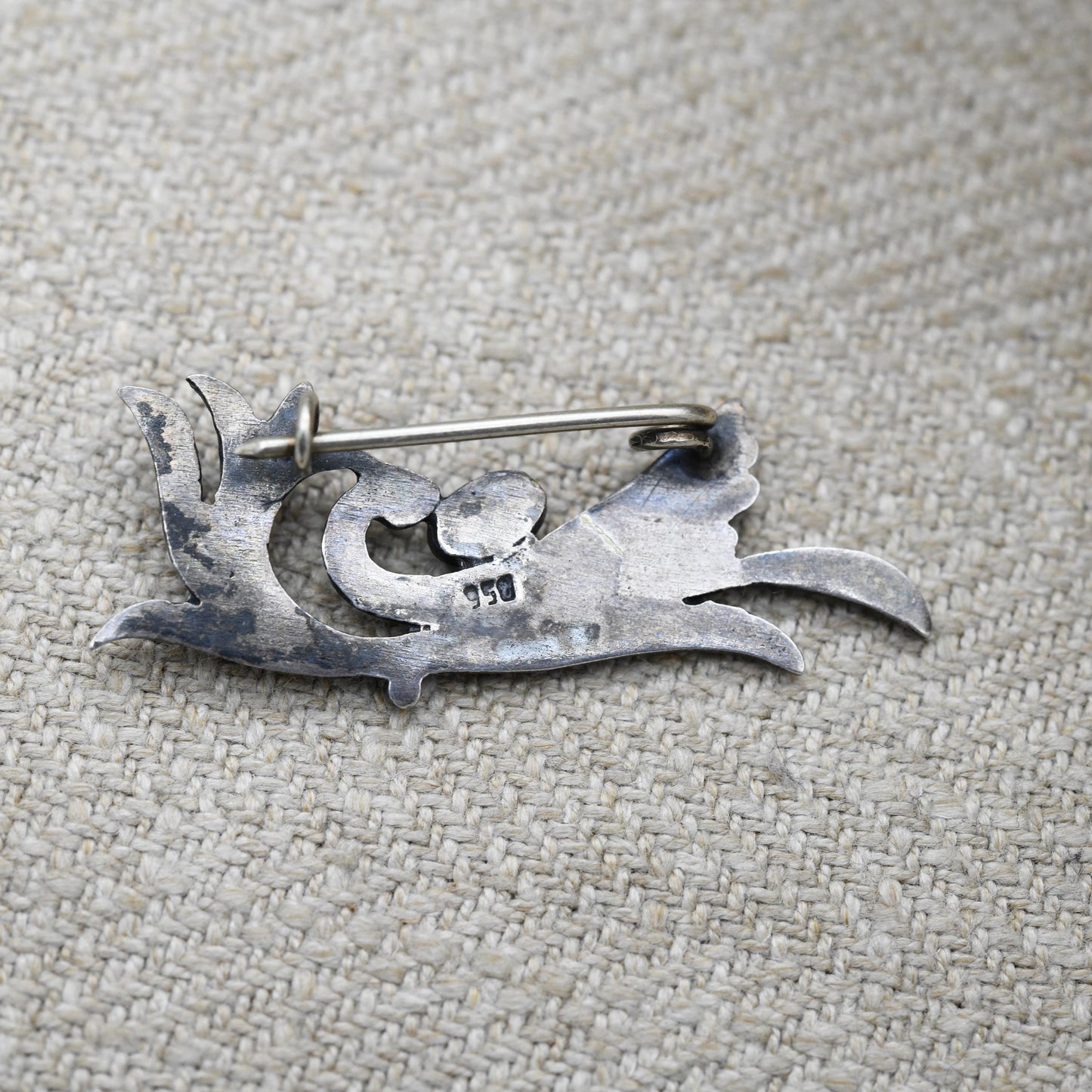 Vintage Silver Turquoise Bird Brooch with Figural Design