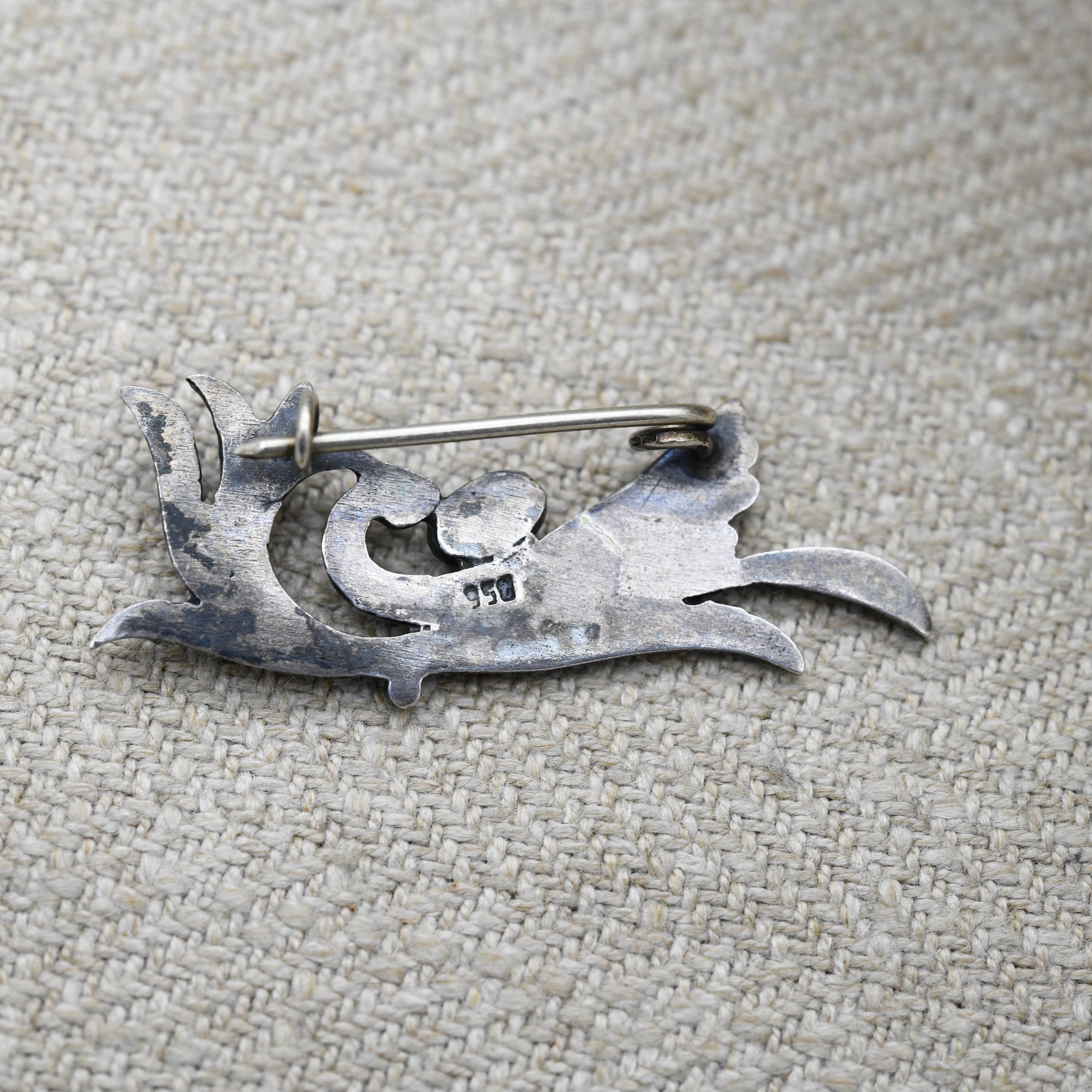 Vintage Silver Turquoise Bird Brooch with Figural Design