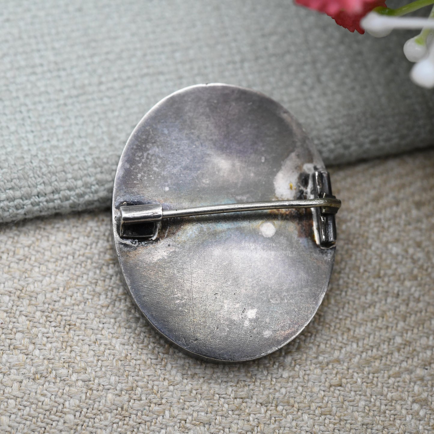 Antique Victorian Pietra Dura Floral Brooch c. 1890s - Gemstone Inlay in Hardstone