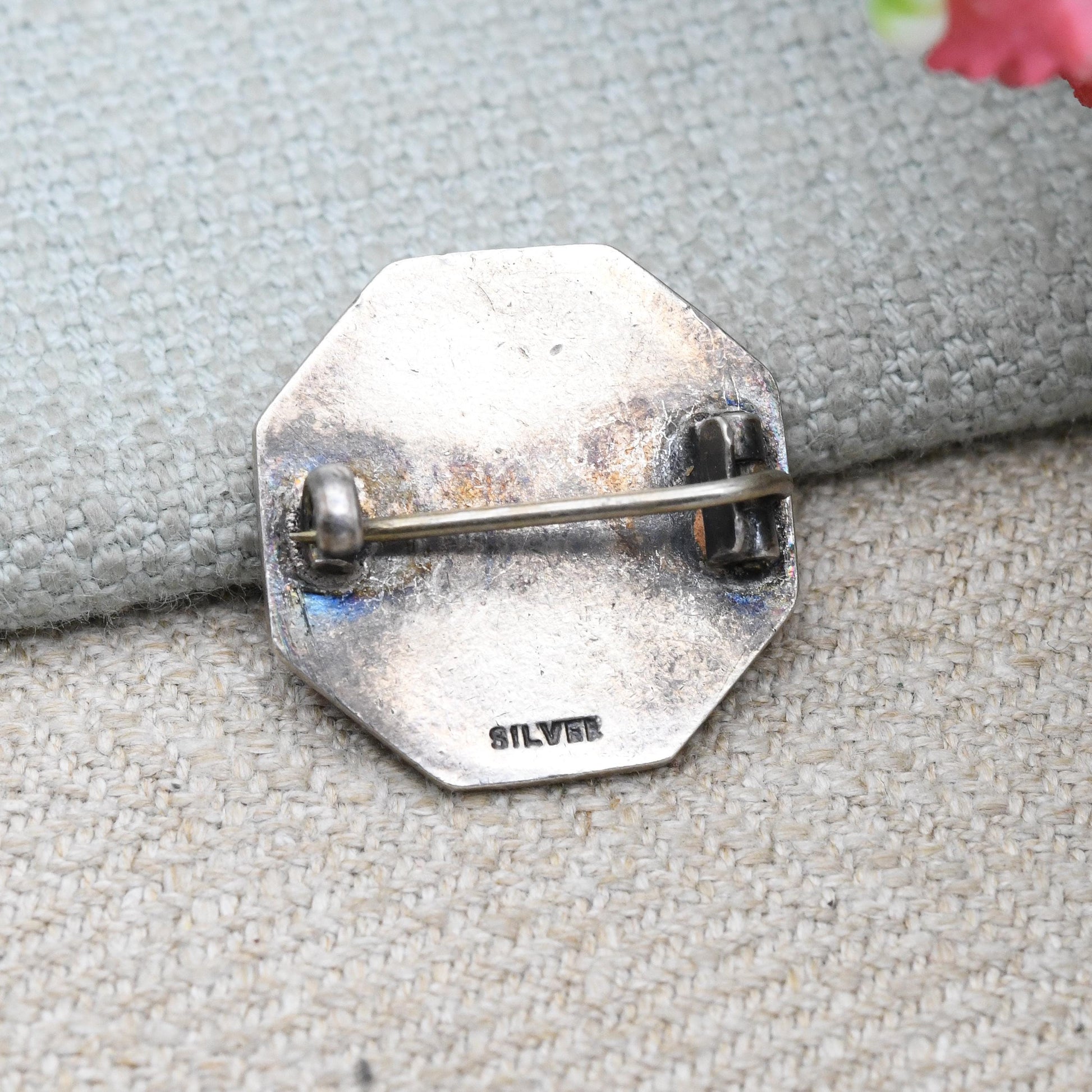 Vintage Sterling Silver Pink Enamel St Christopher Brooch - Saint of Travel | Religious Statement | Gift for Baptism Christening