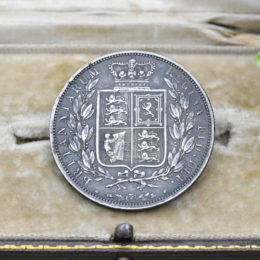 Antique Queen Victoria 1883 Half Crown Coin Brooch Sterling Silver