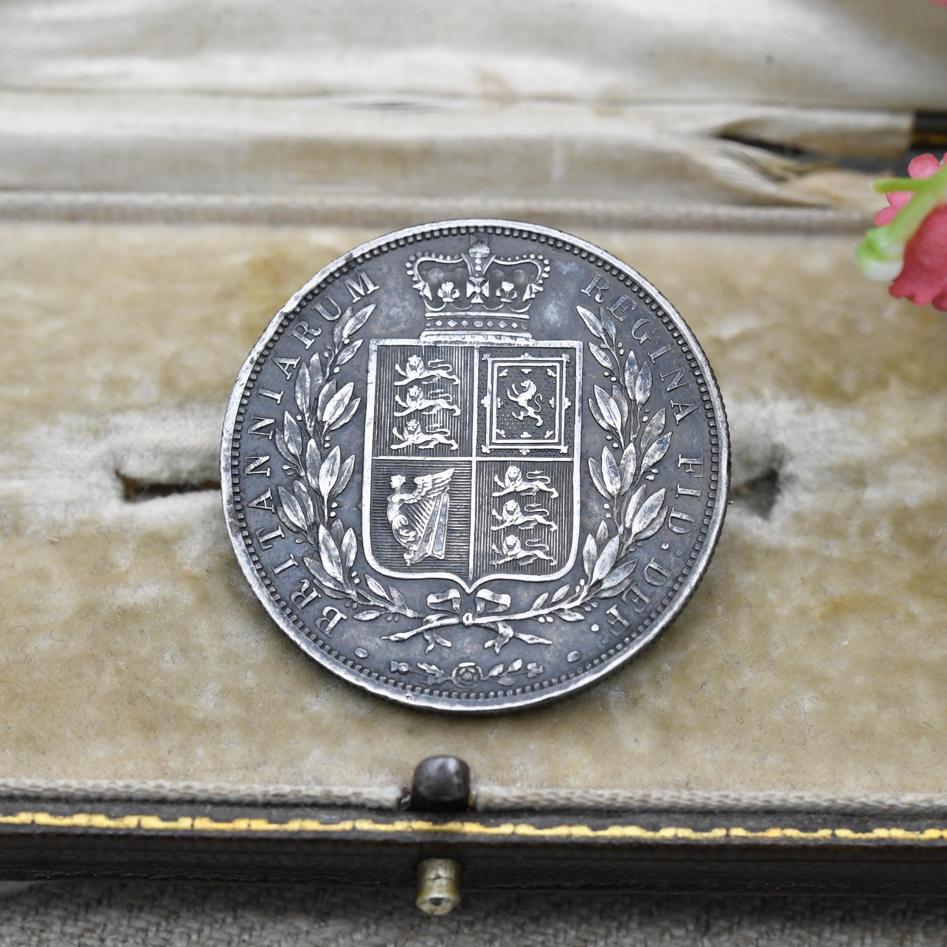 Antique Queen Victoria 1883 Half Crown Coin Brooch Sterling Silver