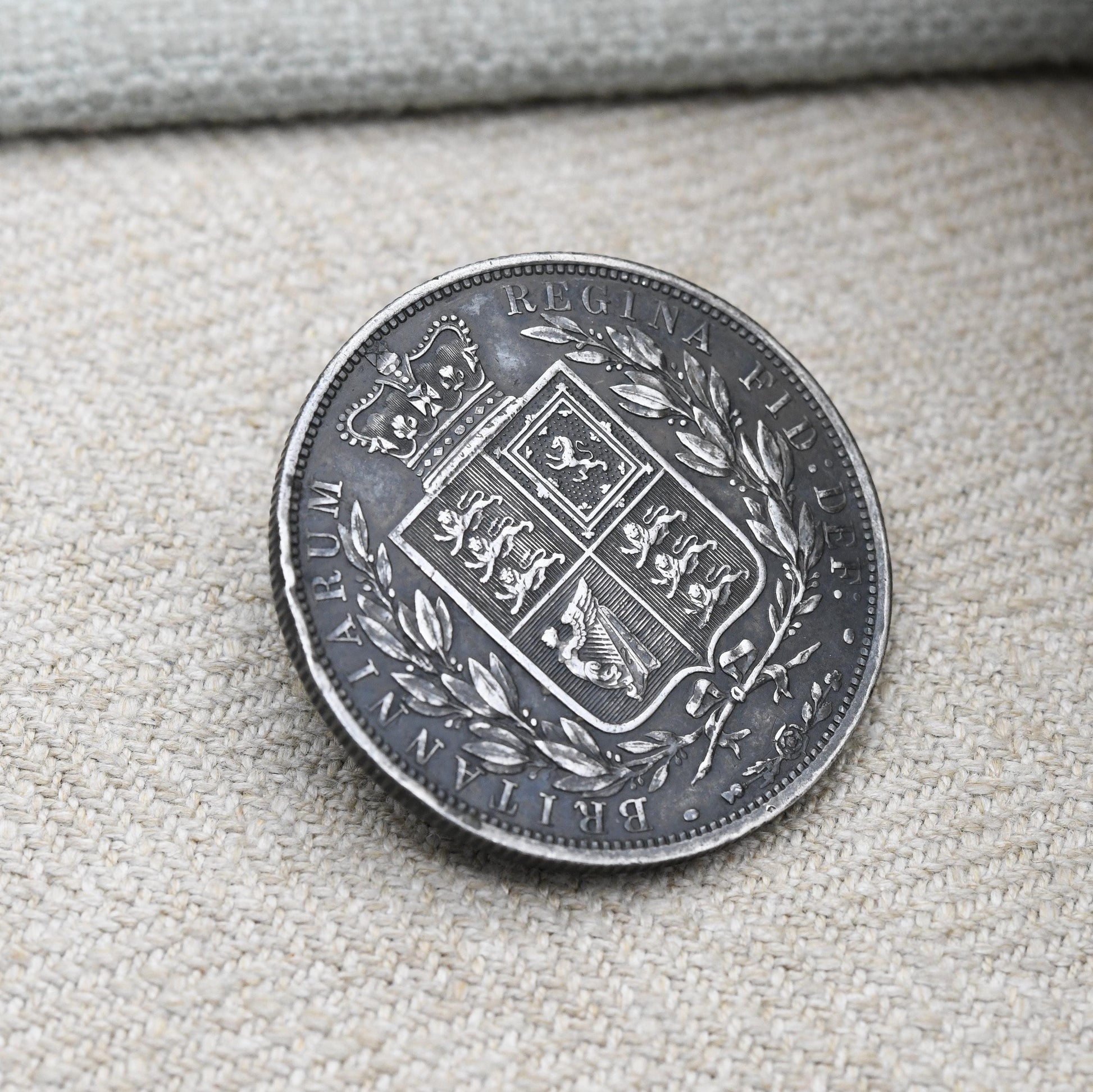 Antique Queen Victoria 1883 Half Crown Coin Brooch Sterling Silver