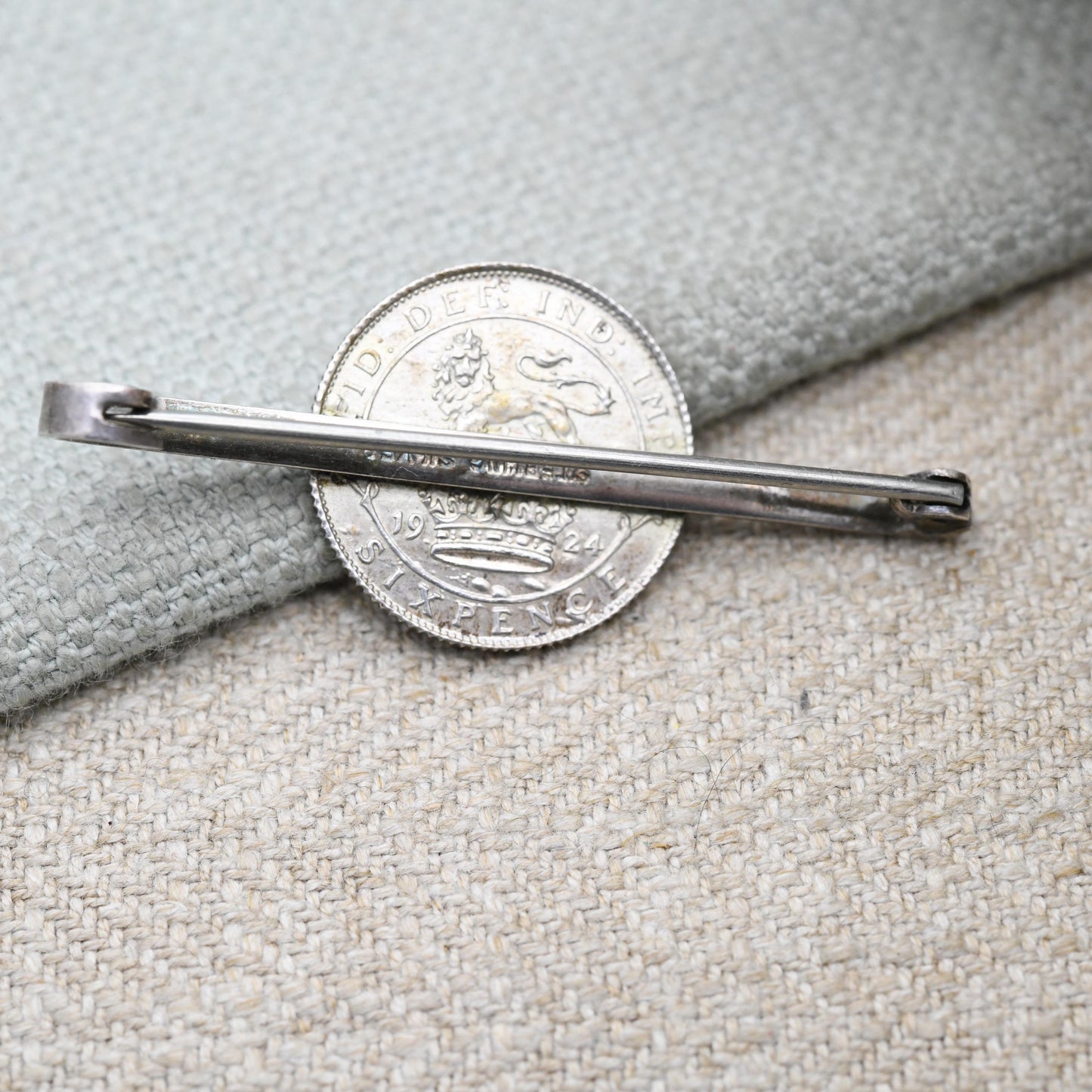 Antique Silver George V 1924 Six Pence Coin Bar Brooch - Collectable Silver Coin Jewellery