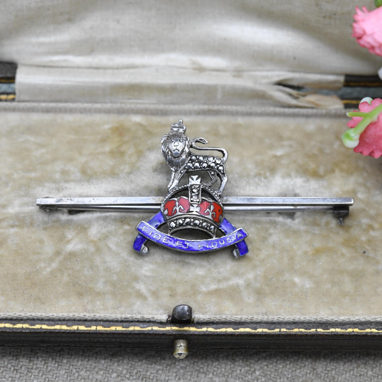 Vintage Sterling Silver Royal Army Pay Corp Sweetheart Brooch WWII Era - Marcasite Lion | 1930s Military Memorabilia Jewellery