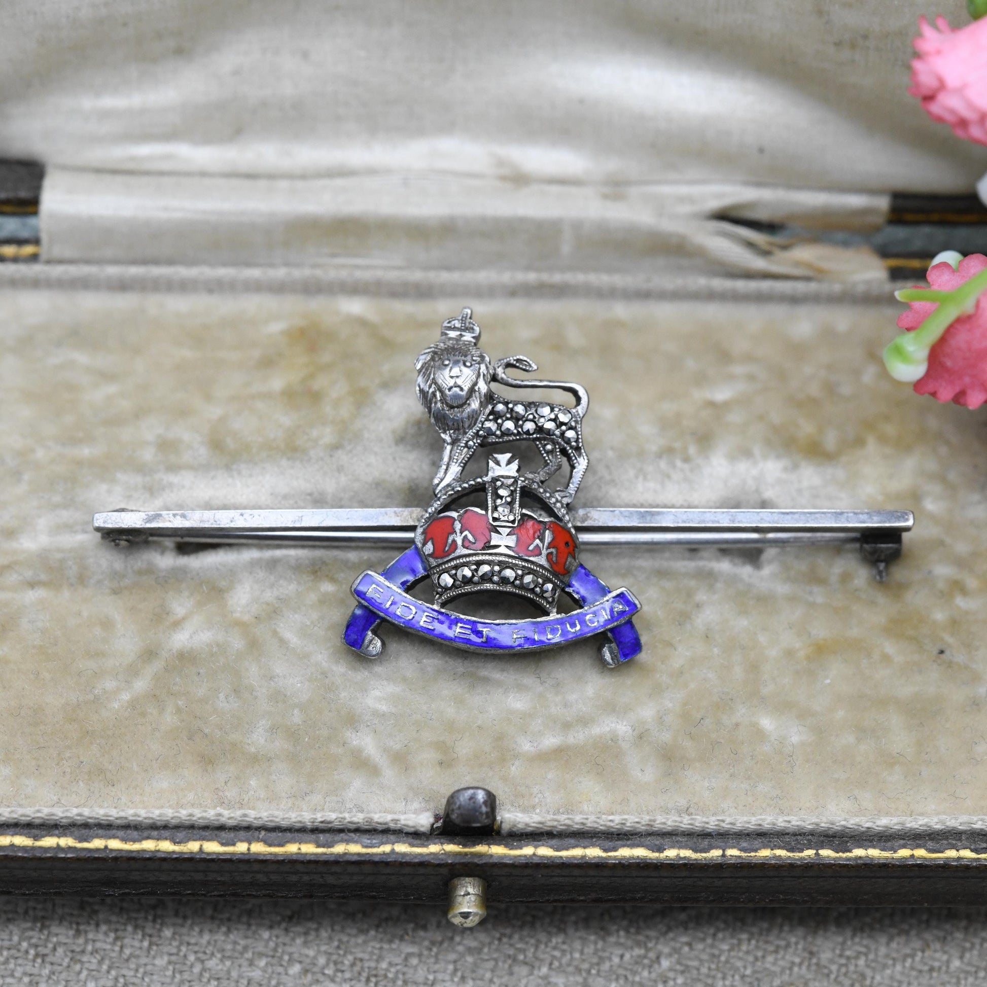 Vintage Sterling Silver Royal Army Pay Corp Sweetheart Brooch WWII Era - Marcasite Lion | 1930s Military Memorabilia Jewellery