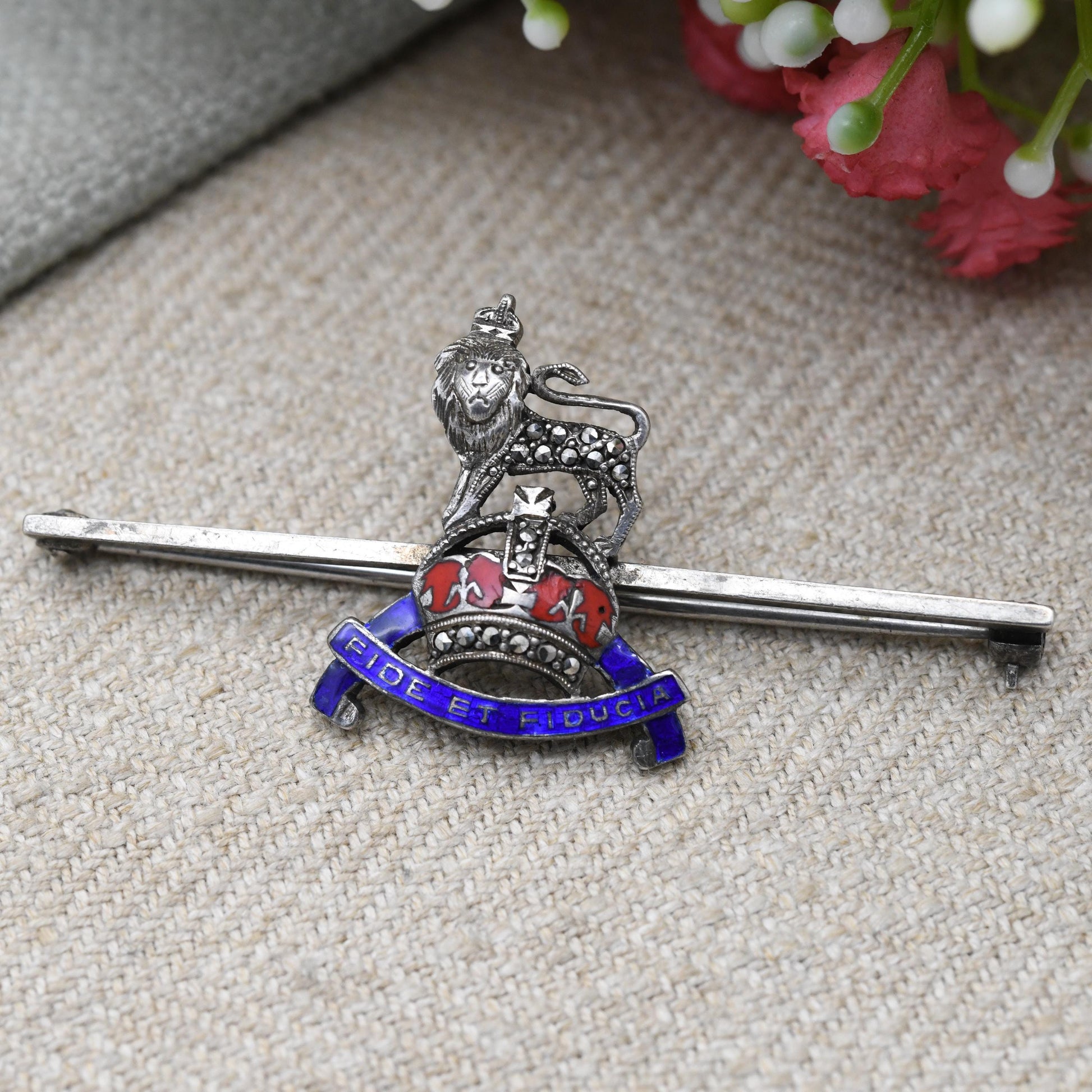 Vintage Sterling Silver Royal Army Pay Corp Sweetheart Brooch WWII Era - Marcasite Lion | 1930s Military Memorabilia Jewellery