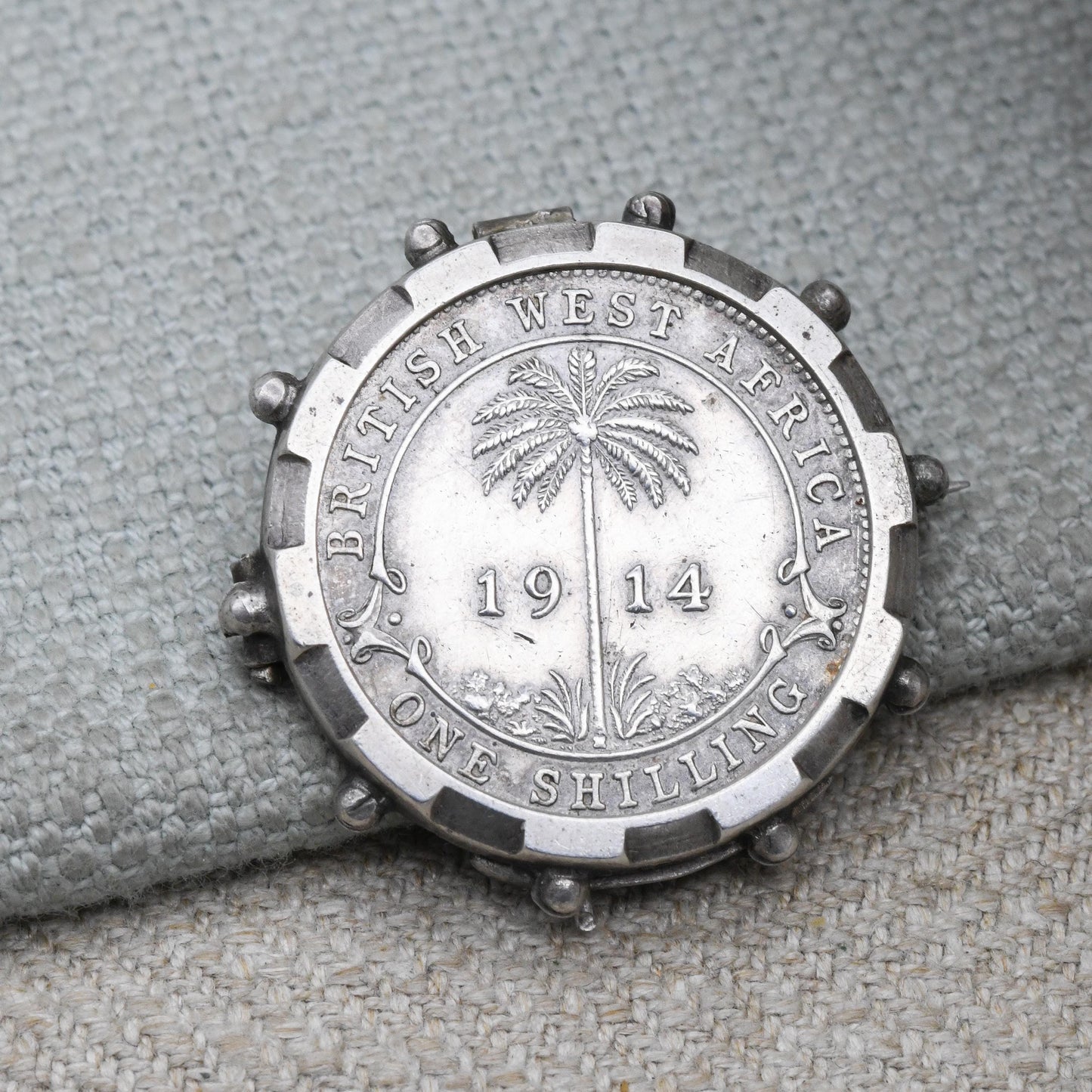 Antique Sterling Silver 1914 George IV British West Africa One Shilling Coin Brooch - Engraved Georgian Collectable Coin