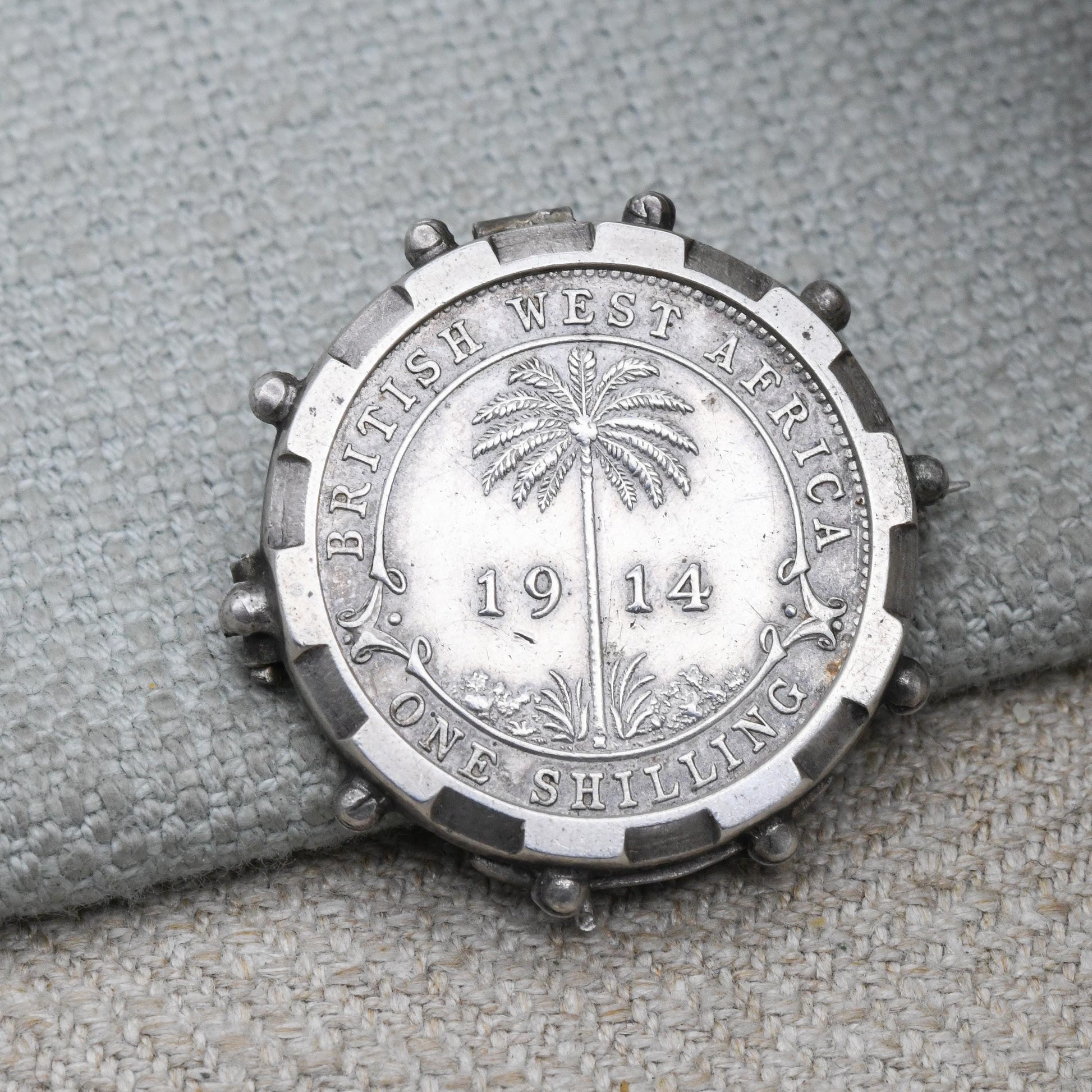 Antique Sterling Silver 1914 George IV British West Africa One Shilling Coin Brooch - Engraved Georgian Collectable Coin