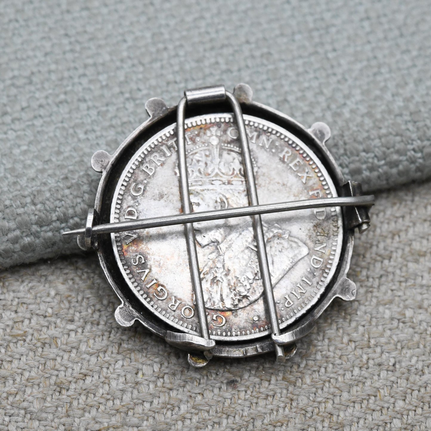 Antique Sterling Silver 1914 George IV British West Africa One Shilling Coin Brooch - Engraved Georgian Collectable Coin