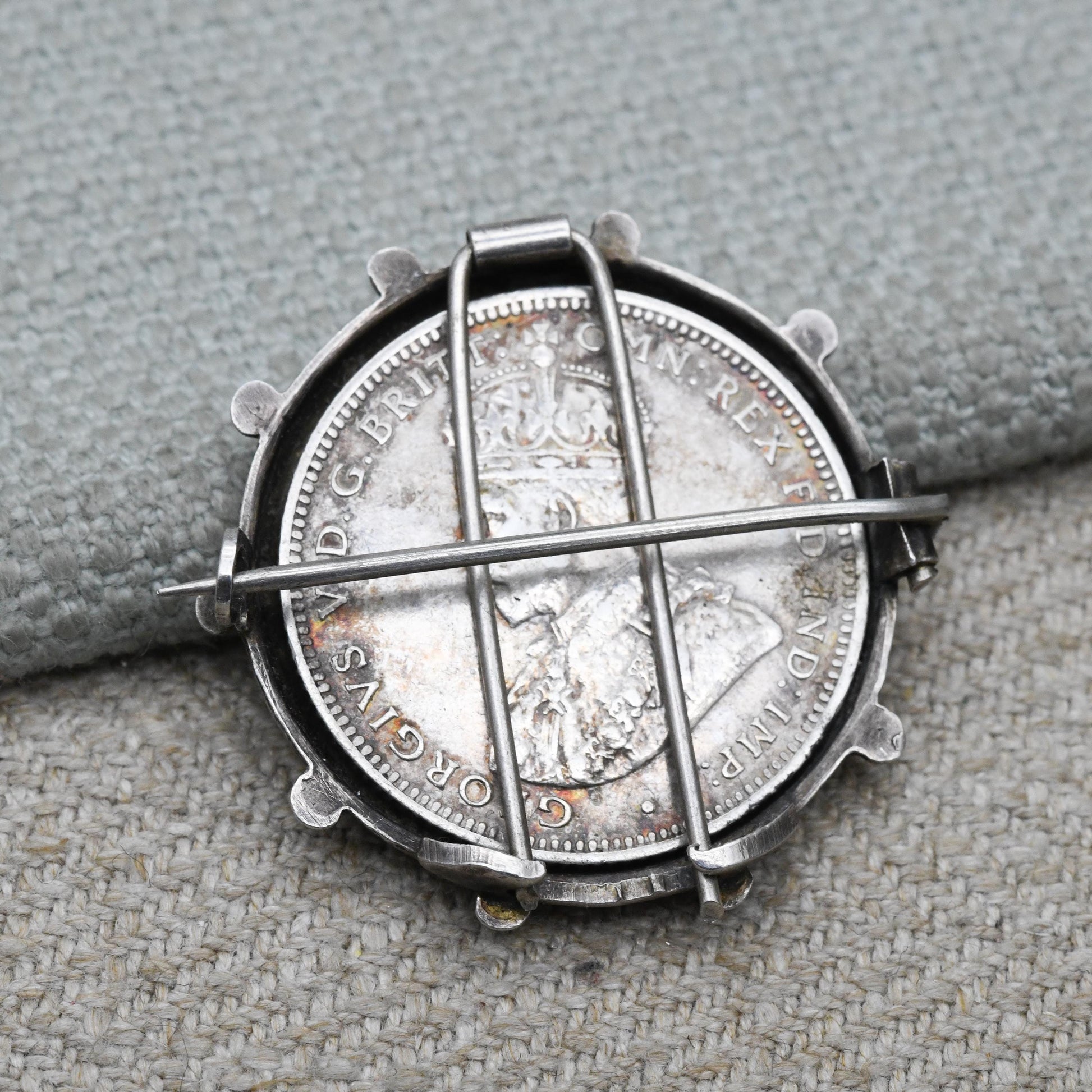Antique Sterling Silver 1914 George IV British West Africa One Shilling Coin Brooch - Engraved Georgian Collectable Coin