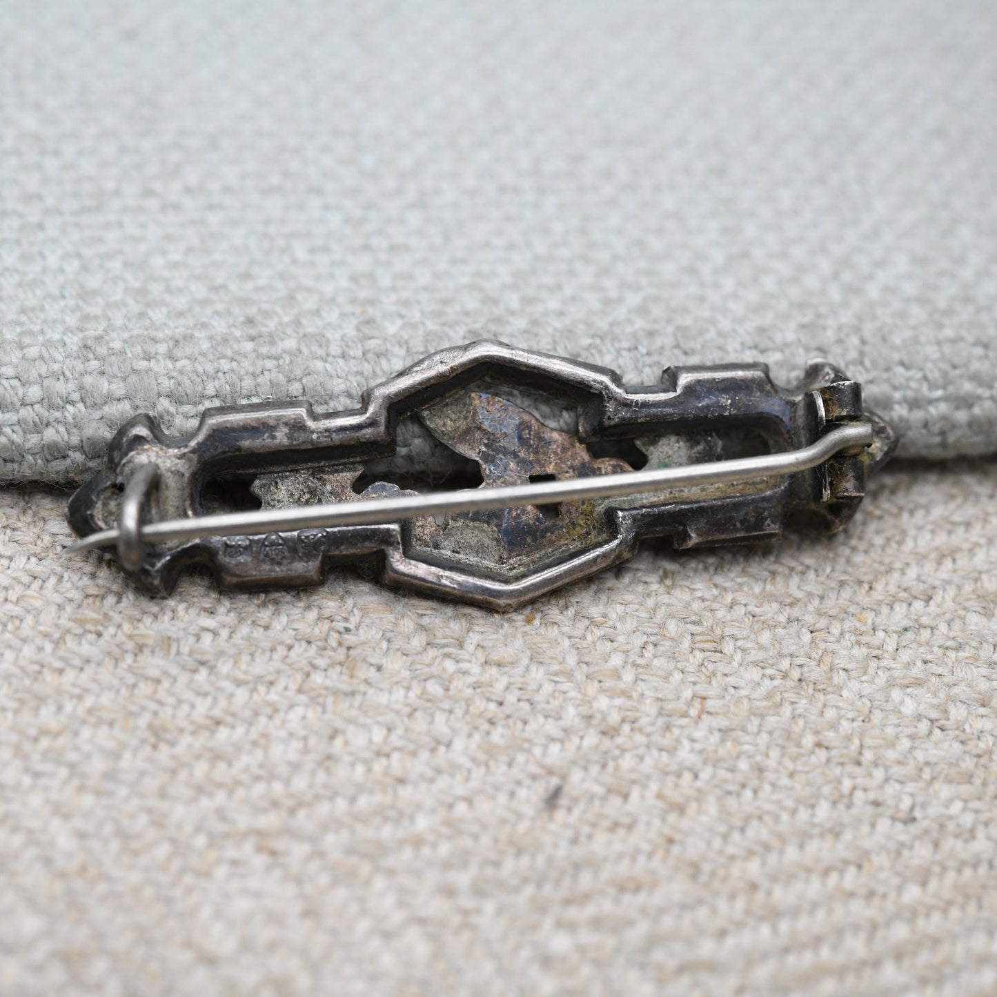 Antique Edwardian Sterling Silver Floral Leaf and Bird Bar Brooch 1915 - Etched and Raised Relief Pin