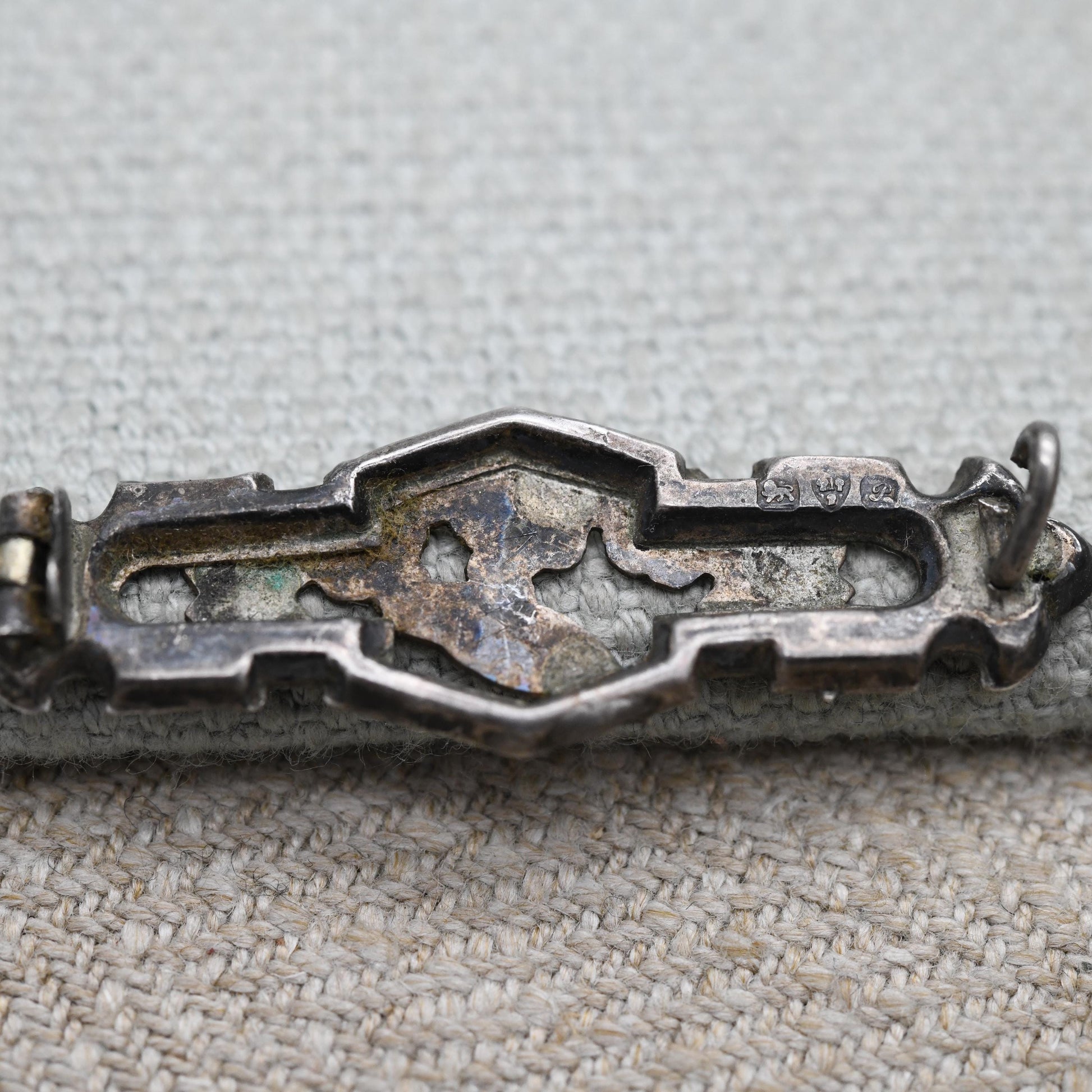 Antique Edwardian Sterling Silver Floral Leaf and Bird Bar Brooch 1915 - Etched and Raised Relief Pin