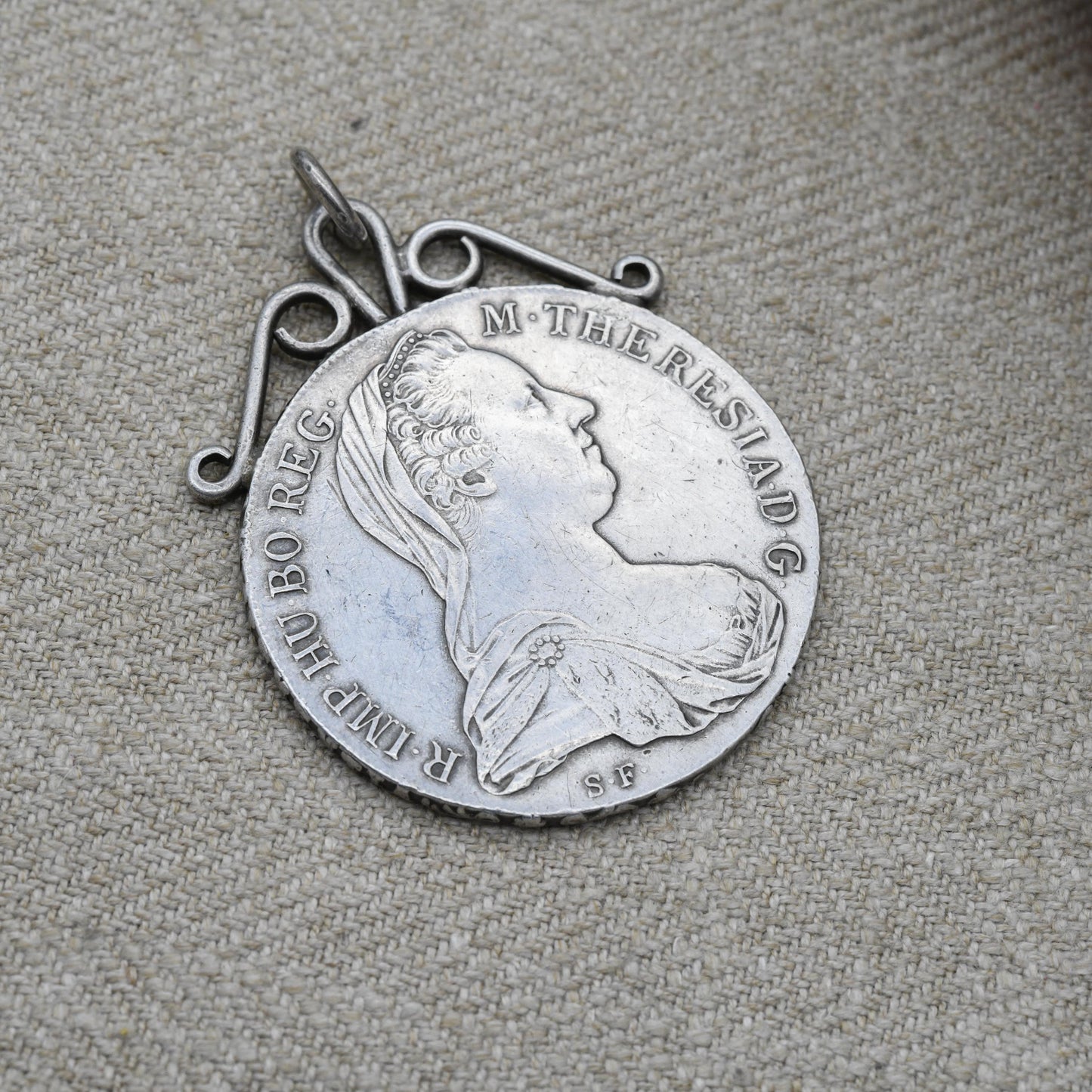 Antique Silver Maria Theresa Thaler Coin Pendant Dated 1780 - Large Collectable Austrian Coin