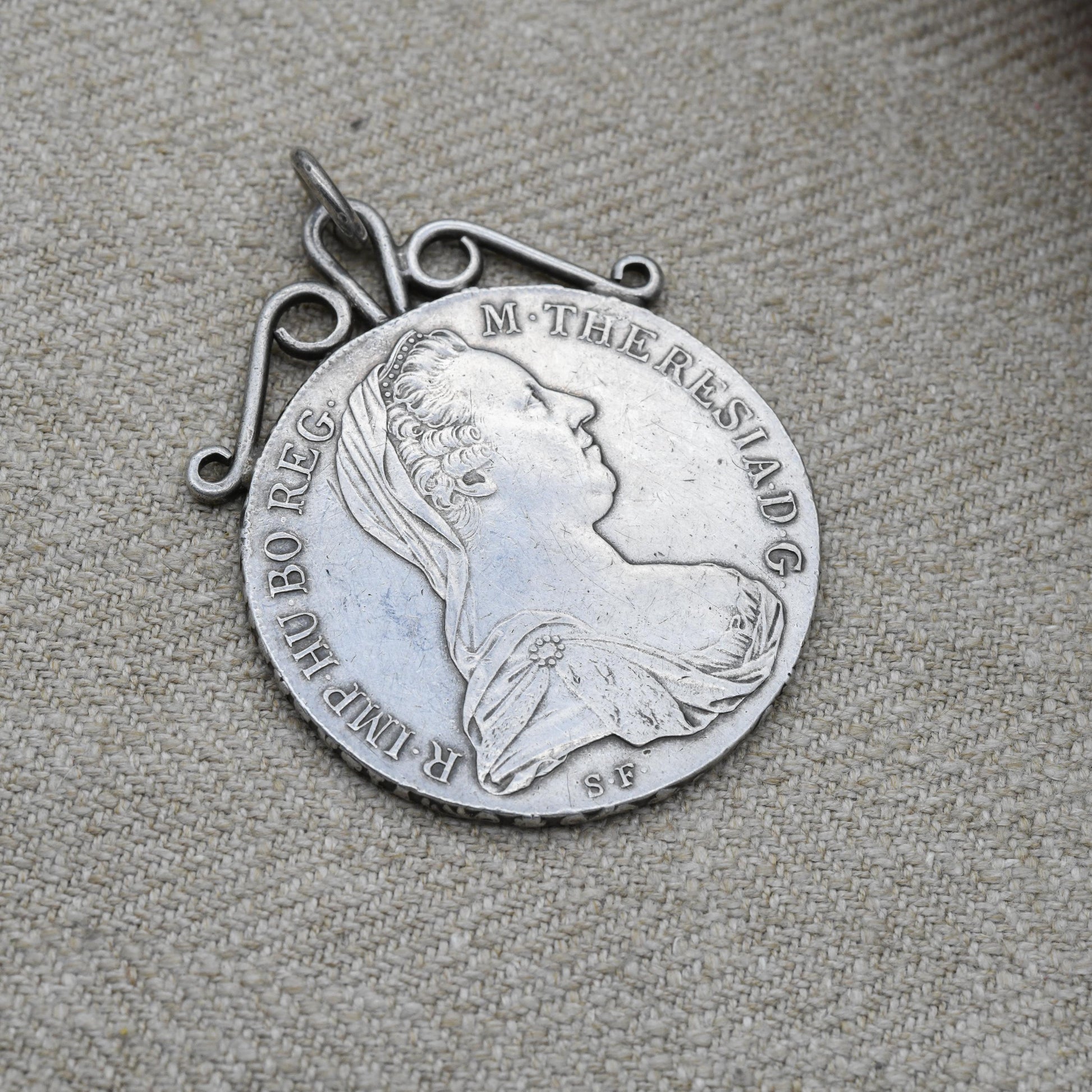Antique Silver Maria Theresa Thaler Coin Pendant Dated 1780 - Large Collectable Austrian Coin