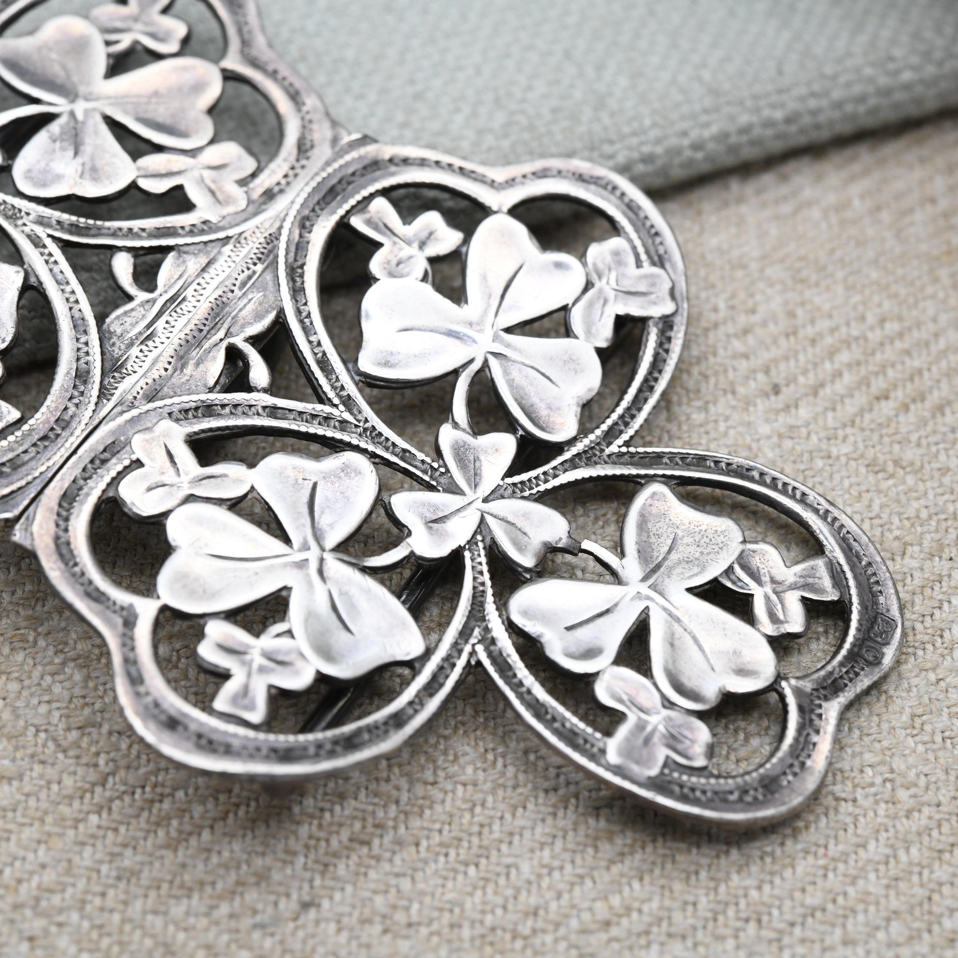 Antique Silver Nurse Belt Buckle with Irish Shamrock Design by Able & Charnell Hallmarked 1902 Edwardian
