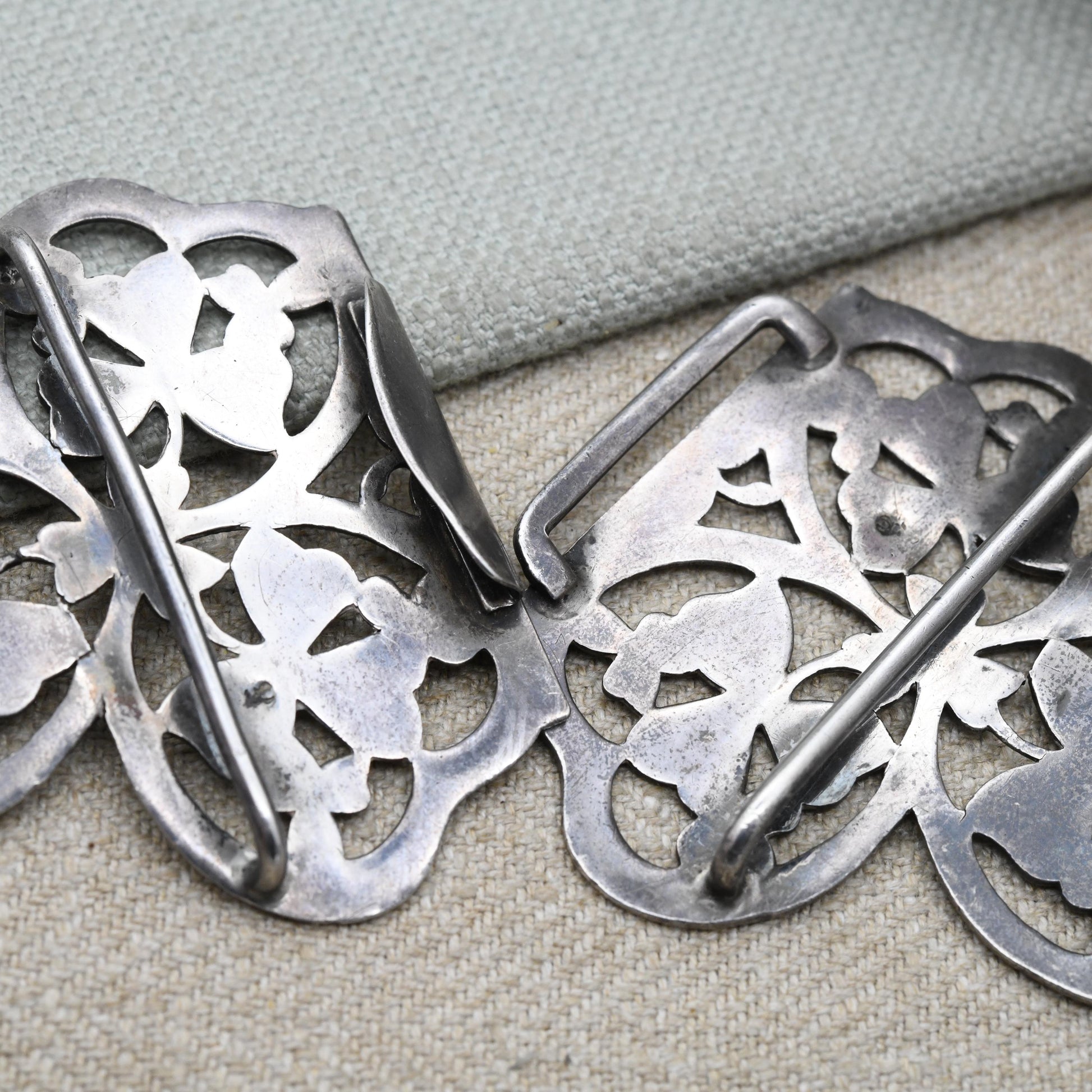 Antique Silver Nurse Belt Buckle with Irish Shamrock Design by Able & Charnell Hallmarked 1902 Edwardian