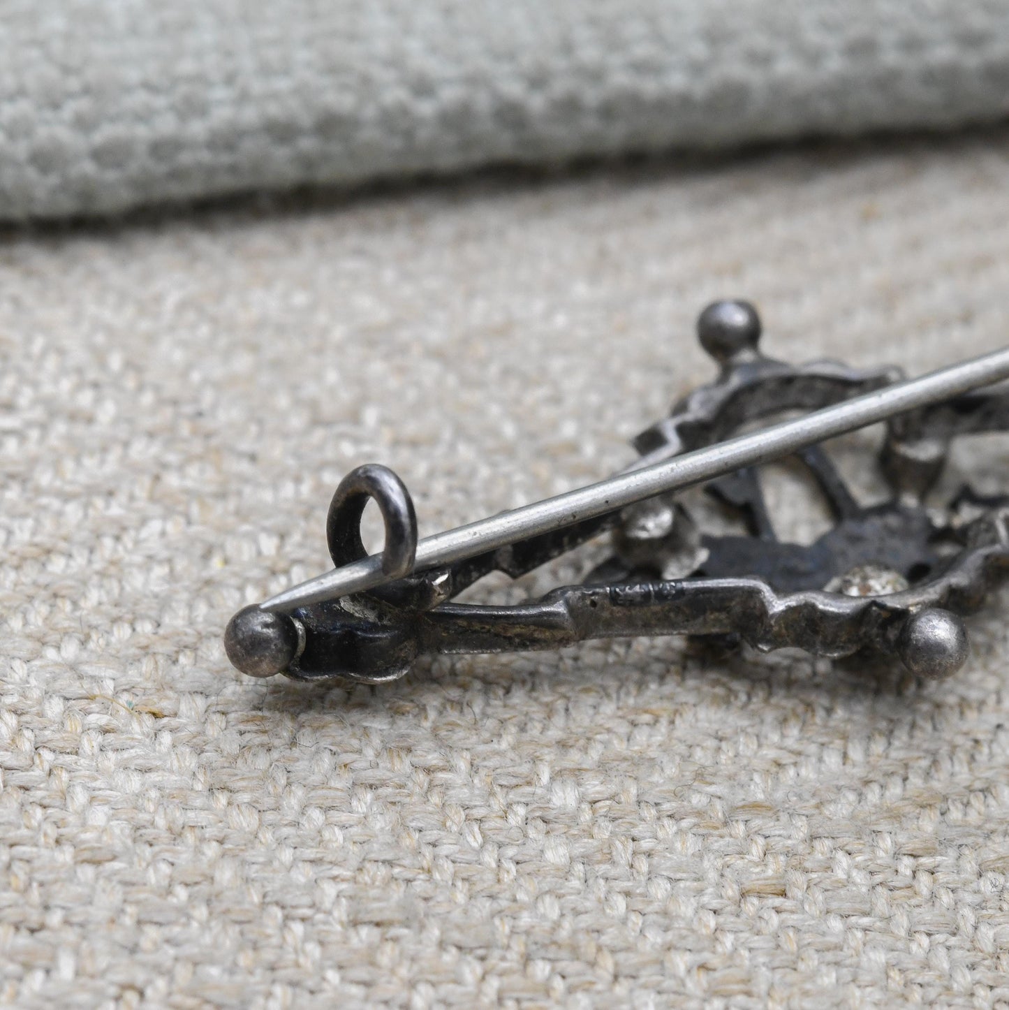 Antique Sterling Silver Rose Gold Plated Floral Basket Bar Brooch - Openwork Engraved Pin | Rose Gold Plated Front