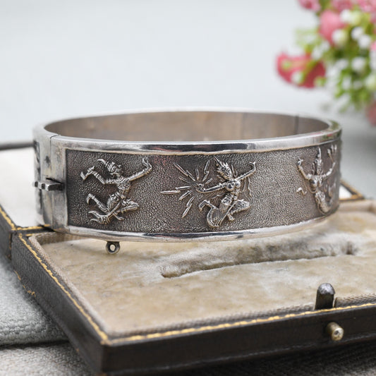 Vintage Sterling Silver & Enamel Siam Bangle Bracelet - Gorgeous Niello Enamel | Thailand | Mid-Century | Gift for Her