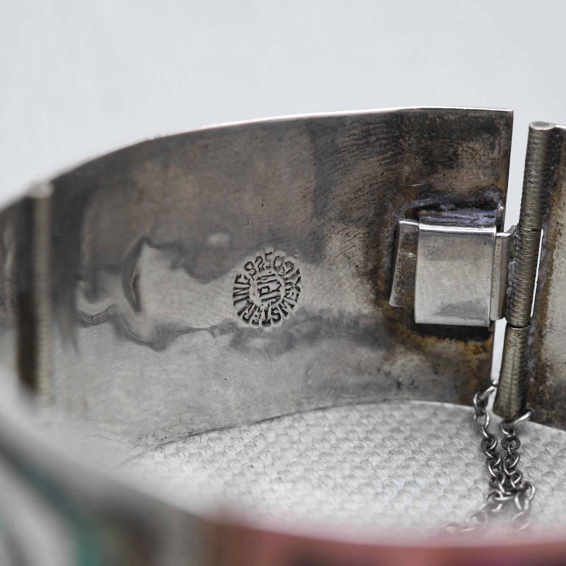 Vintage Mexican Sterling Silver Bangle Panel Bracelet with Abalone Shell Inlay