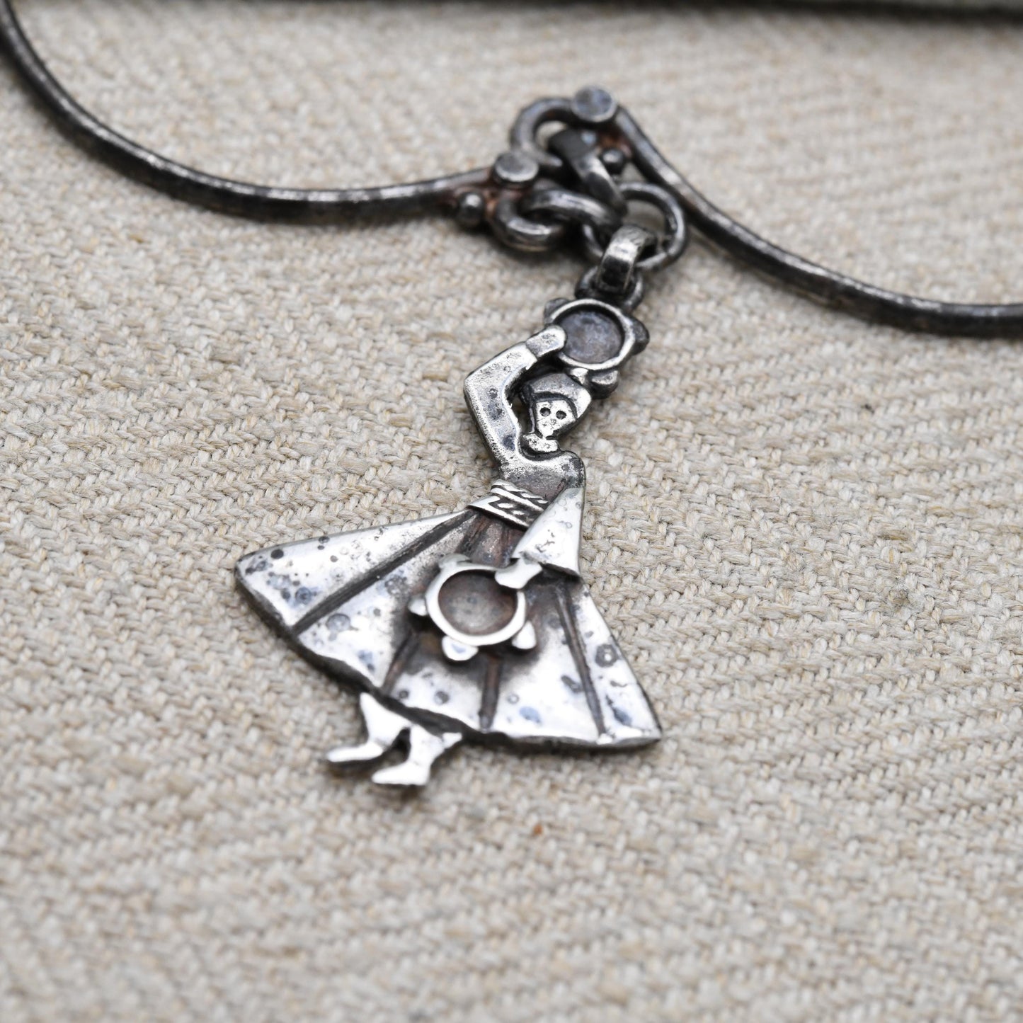 Vintage Azza Fahmy Sterling Silver Necklace with People Figures c. 1980s Egyptian Jewellery Designer - Tambourine Dancer and Market Traders