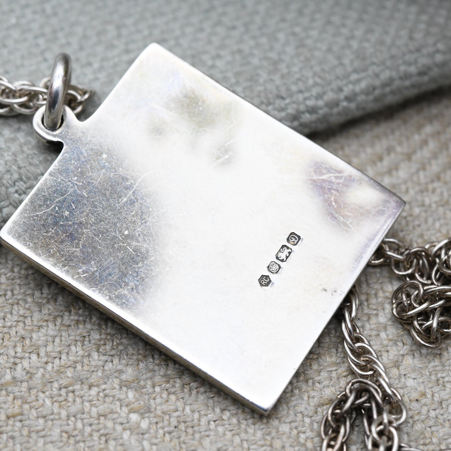 Vintage Sterling Silver One Penny Black Stamp Pendant 1978 - Italian Silver Triple Curb Link Chain Necklace