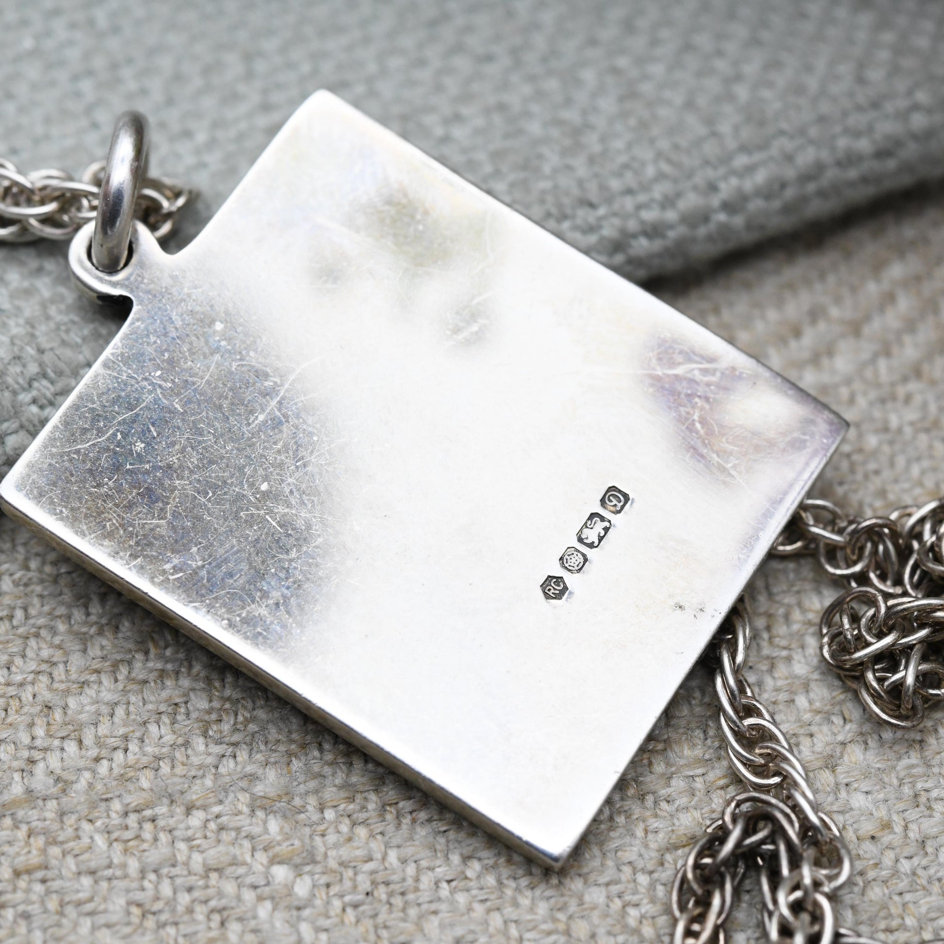 Vintage Sterling Silver One Penny Black Stamp Pendant 1978 - Italian Silver Triple Curb Link Chain Necklace