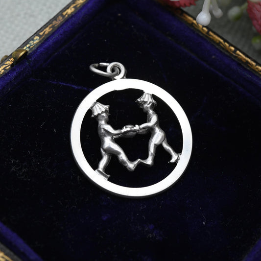 Vintage Sterling Silver Circus Pass the Ball Game Pendant Charm c. 1960s - Openwork Gift for Chain Necklace
