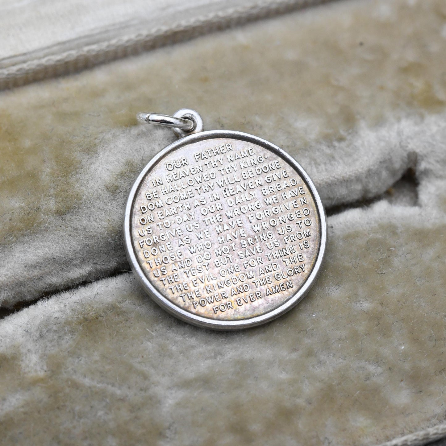 Vintage Silver Lord's Prayer Token Charm Pendant - Inscribed Religious Jewellery | Gift for Baptism Christening