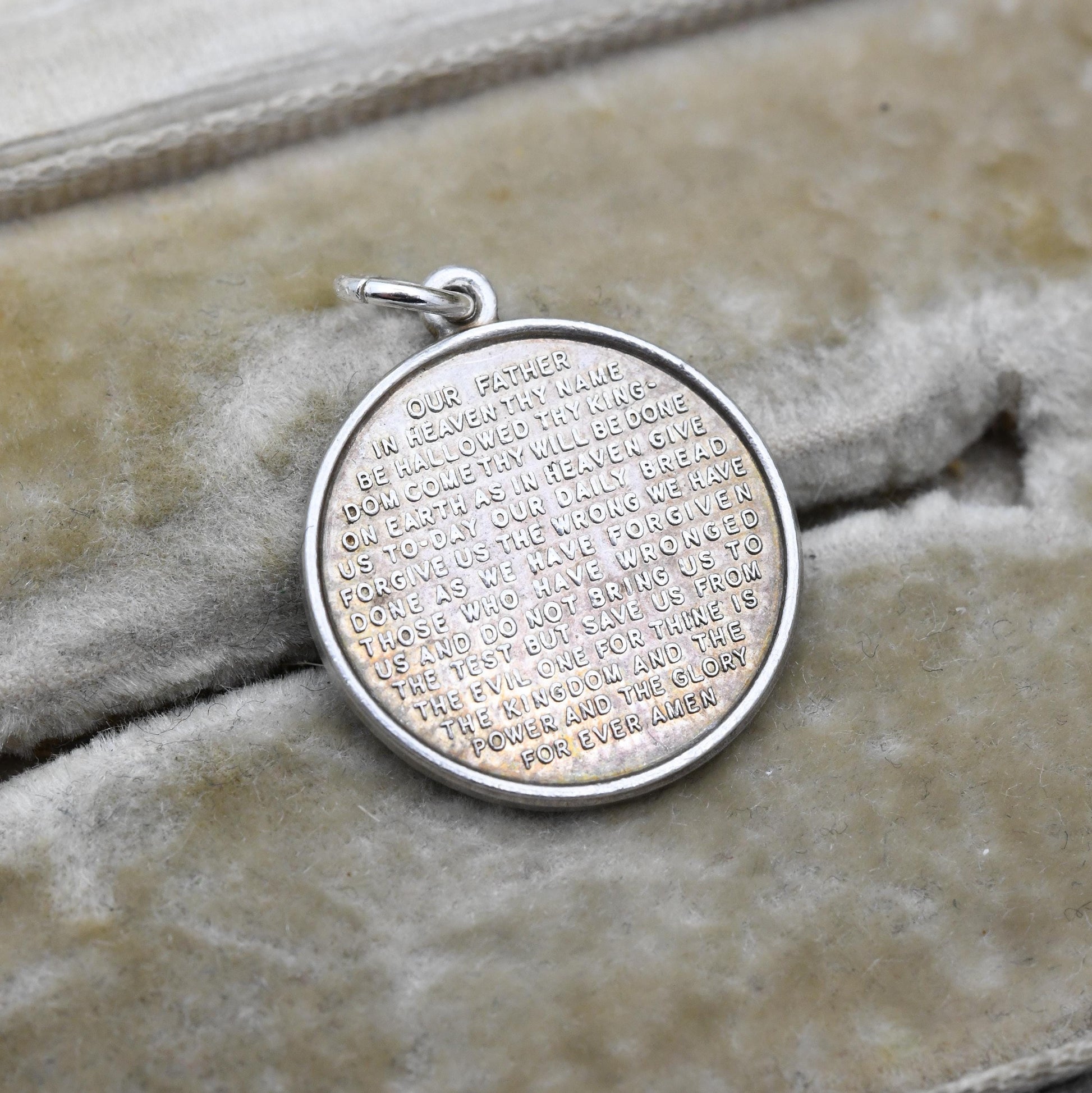 Vintage Silver Lord's Prayer Token Charm Pendant - Inscribed Religious Jewellery | Gift for Baptism Christening