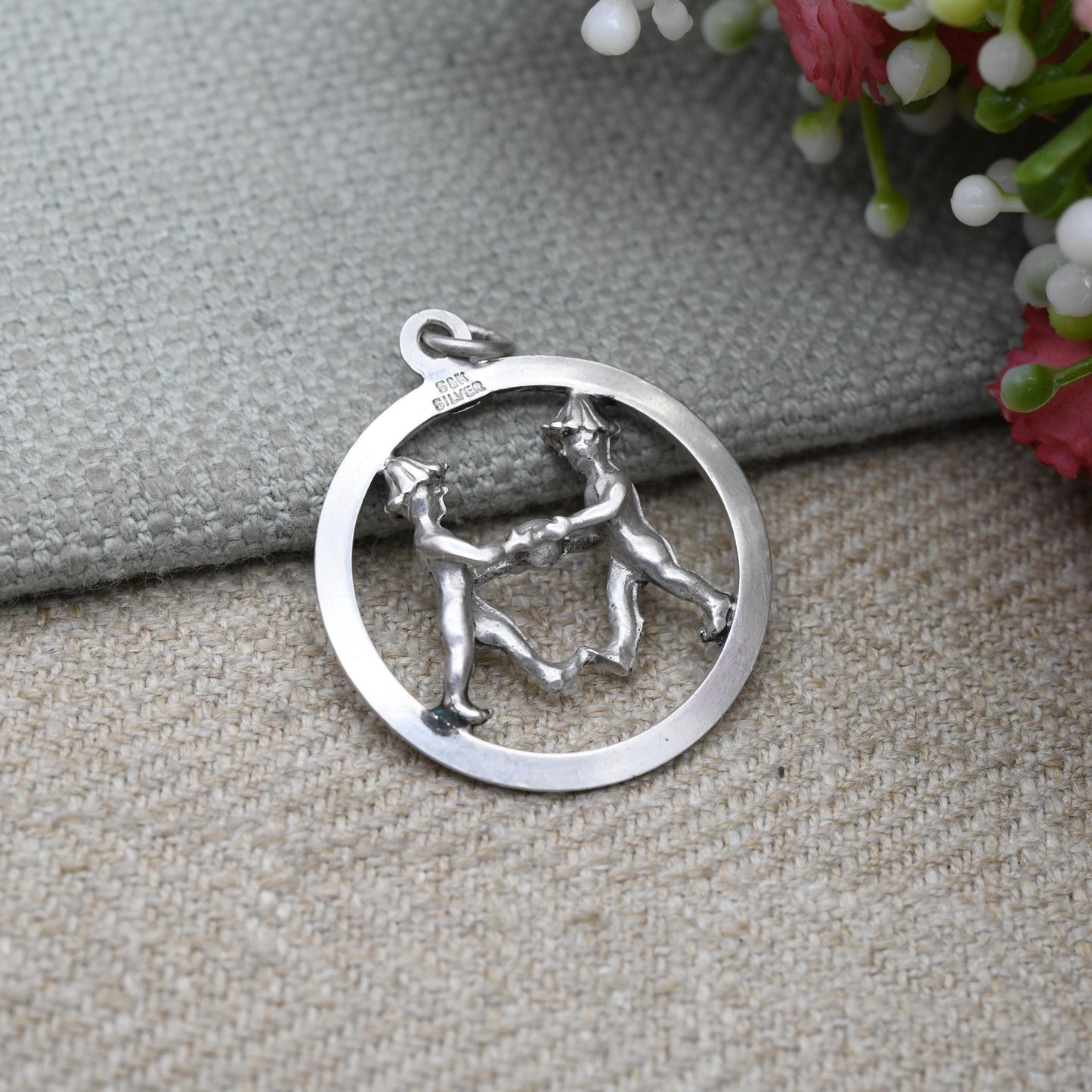 Vintage Sterling Silver Circus Pass the Ball Game Pendant Charm c. 1960s - Openwork Gift for Chain Necklace