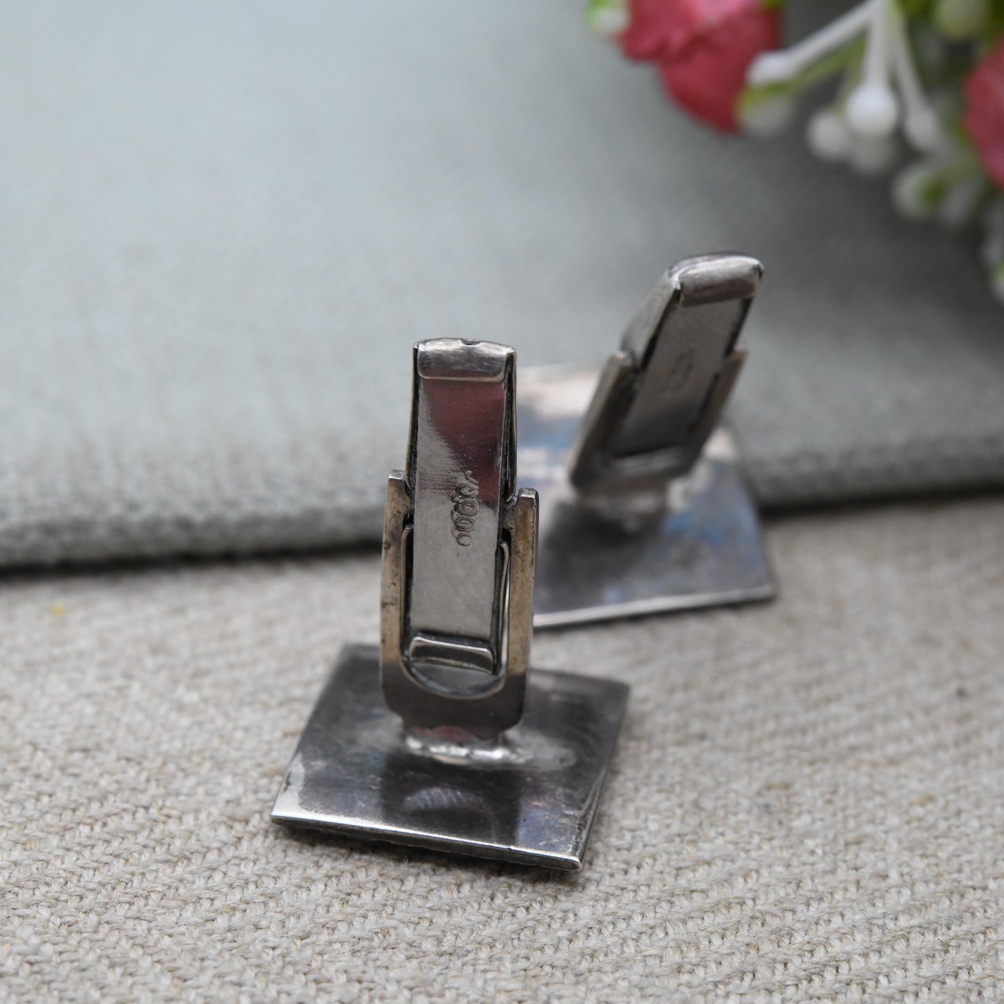 Vintage Mexican Silver Cufflinks - Aztec Textured Silver Figures | Raised Relied Central American Gift for Him | Bullet Back