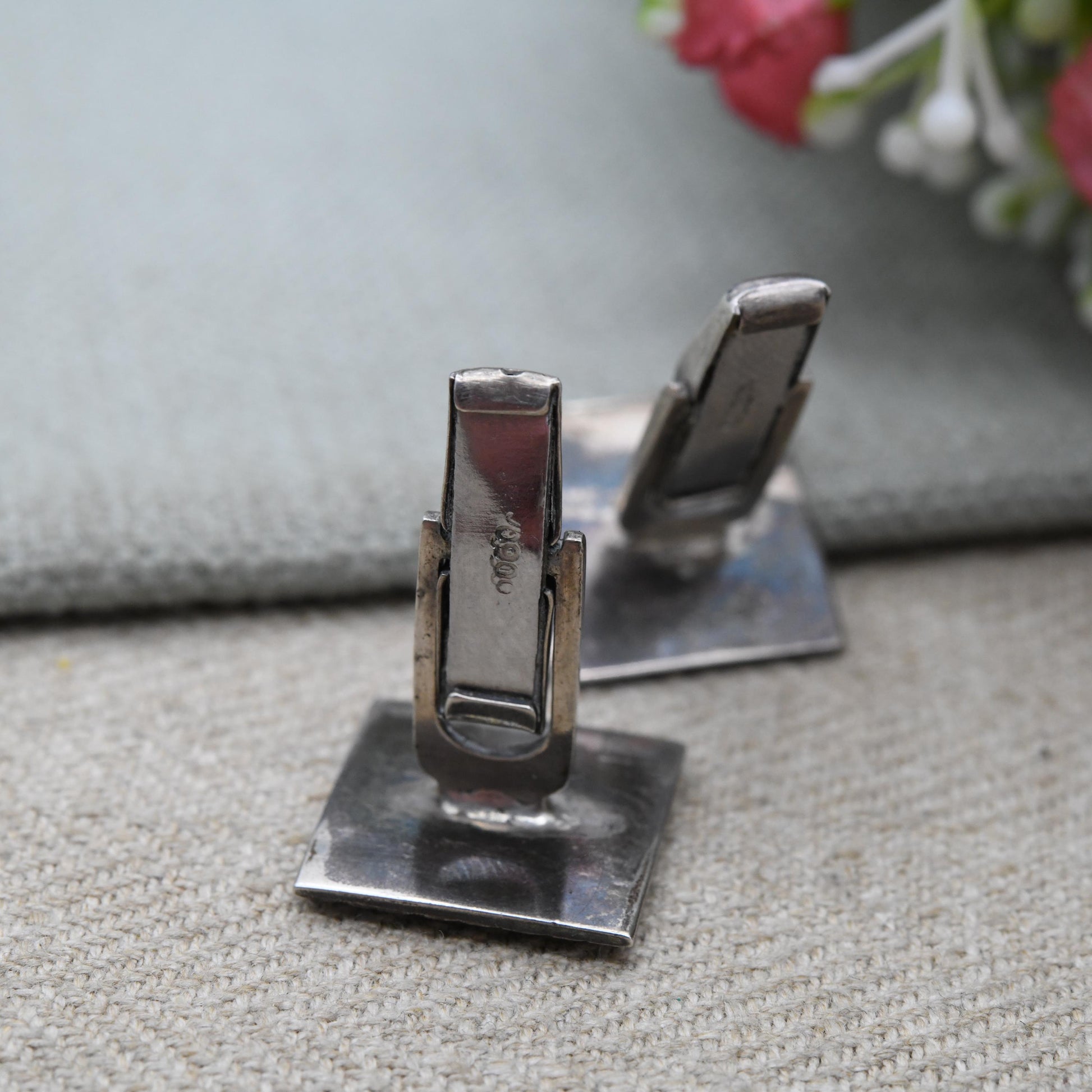 Vintage Mexican Silver Cufflinks - Aztec Textured Silver Figures | Raised Relied Central American Gift for Him | Bullet Back