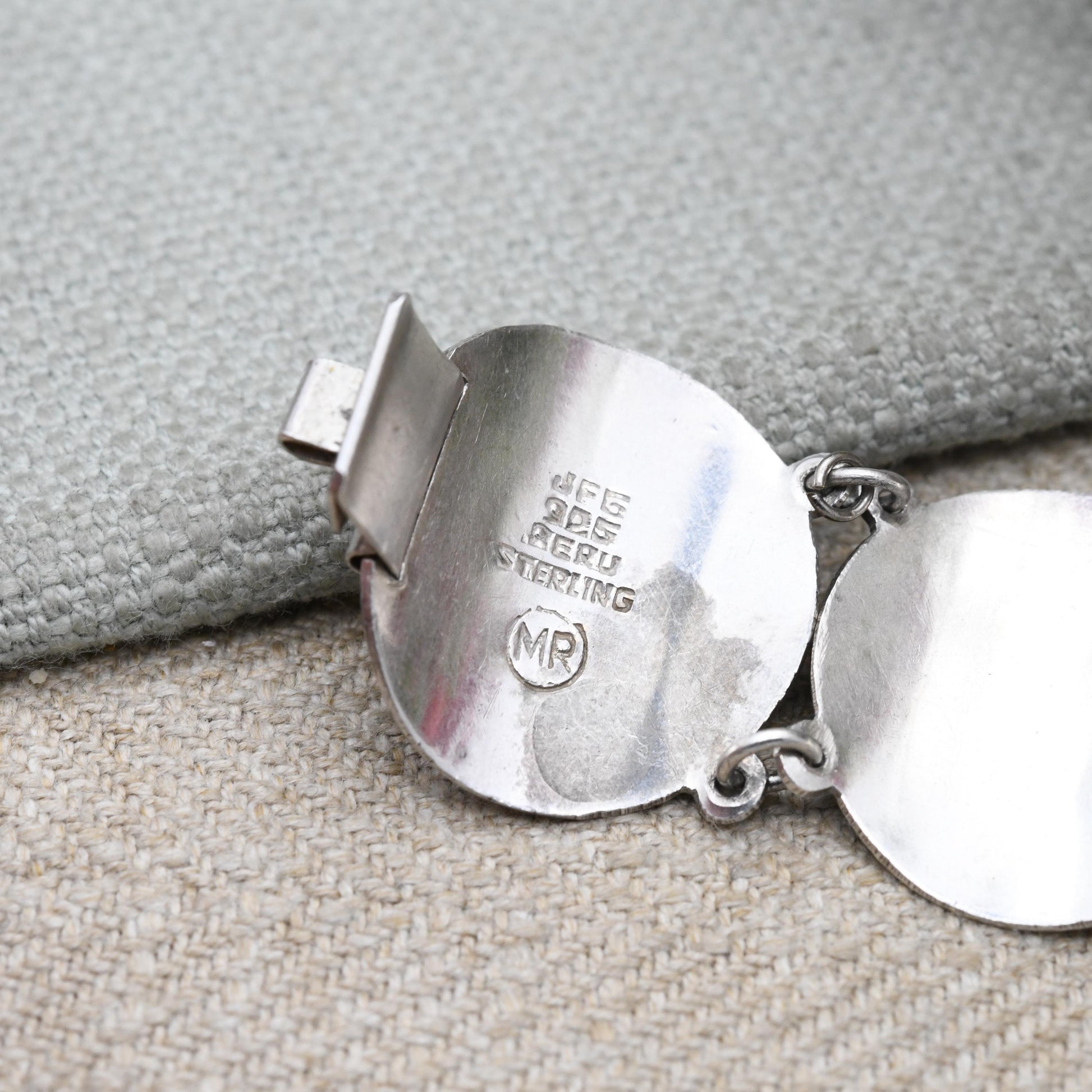 Vintage Peruvian Sterling Silver Bracelet Engraved Relief Panels MR - Souvenir Scenes Llama Alpaca Warriors Gods Detailed | Slide Box Clasp