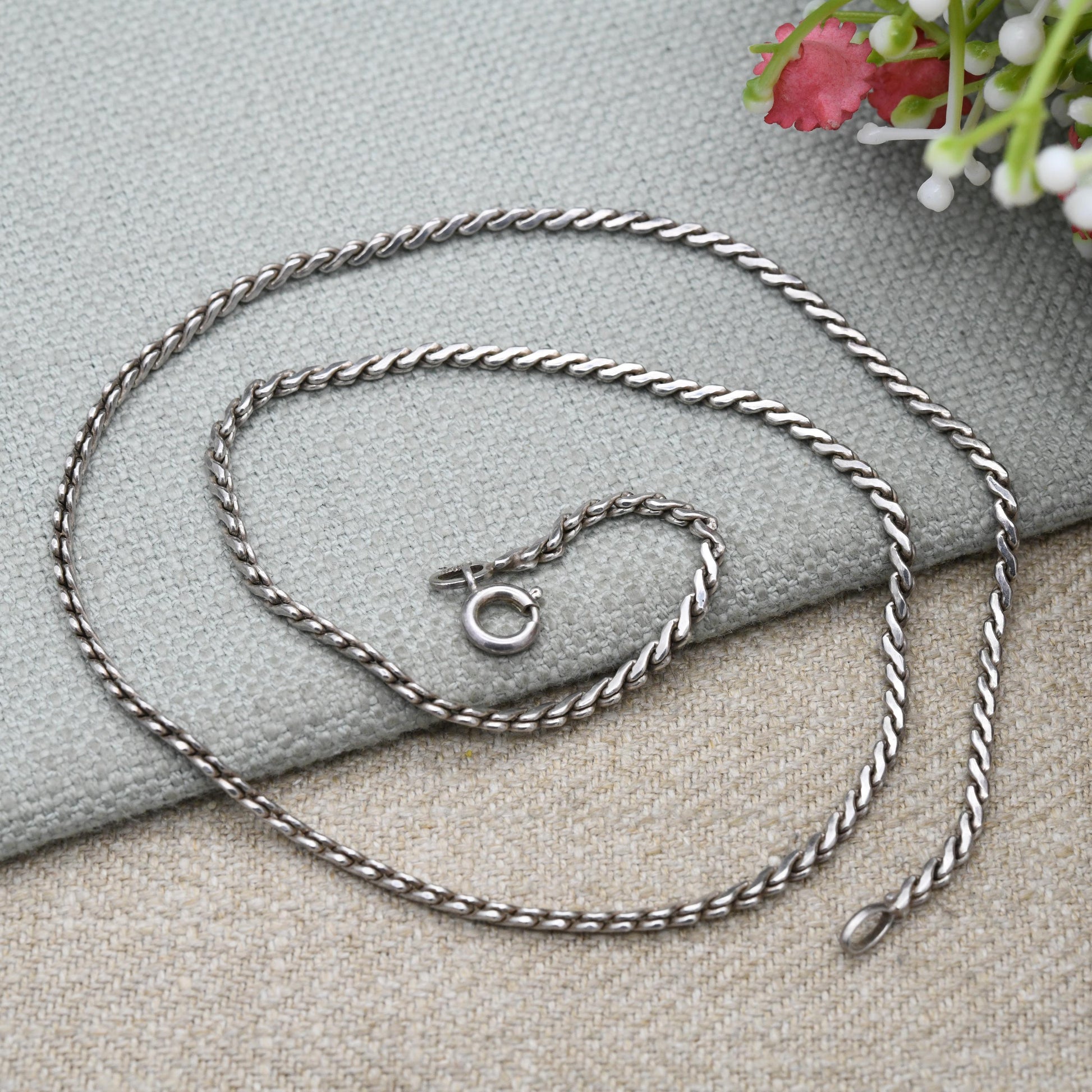 Vintage Sterling Silver Flat Serpentine Chain Necklace Andreas Daub c.1980s - Quality Solid Silver Necklace Unisex Design | 18"