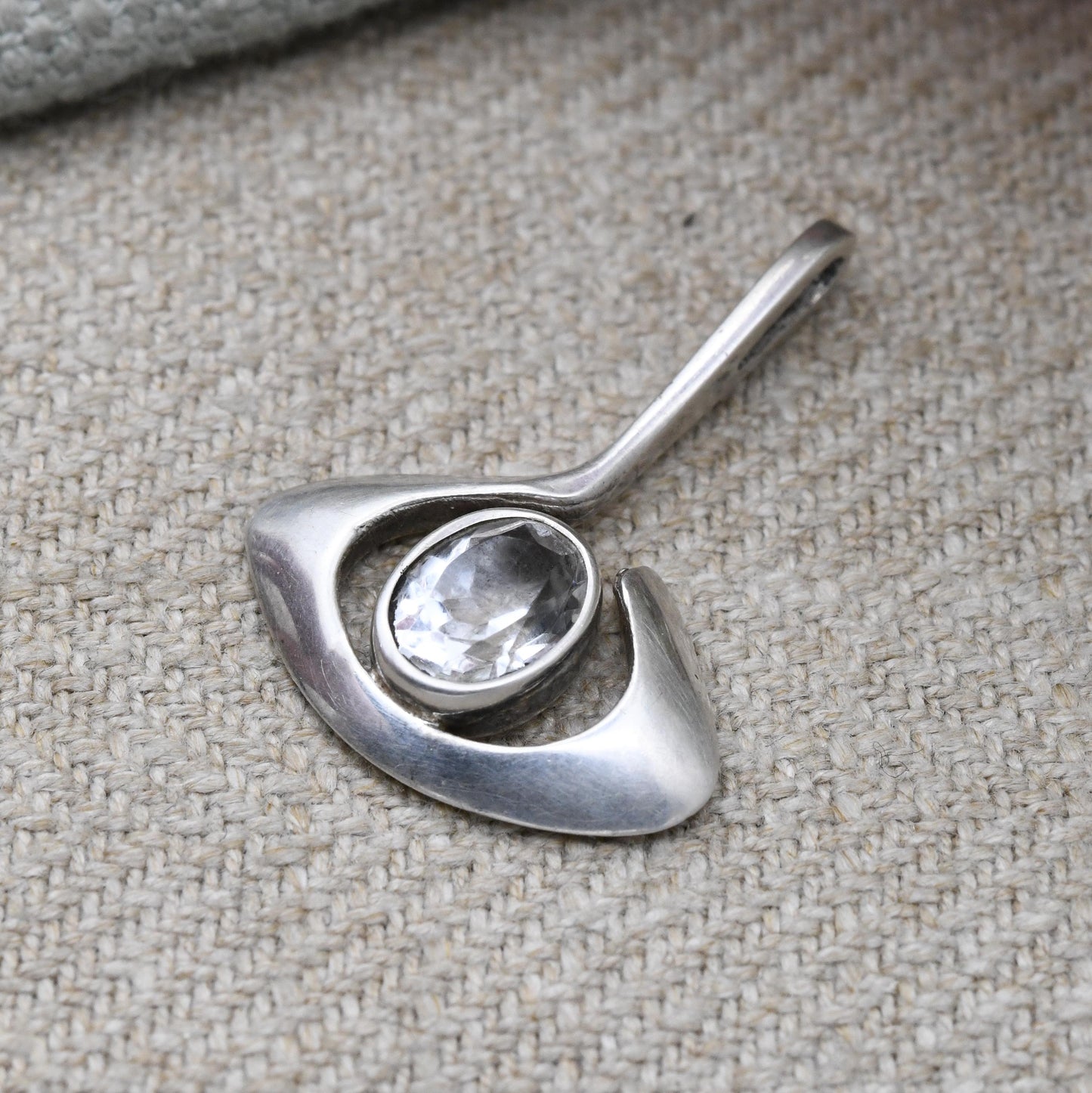 Sterling Silver Clear Stone Abstract Eye Charm Pendant - Minimalist Small Sparkly Stone | Gift for Pendant Charm Necklace