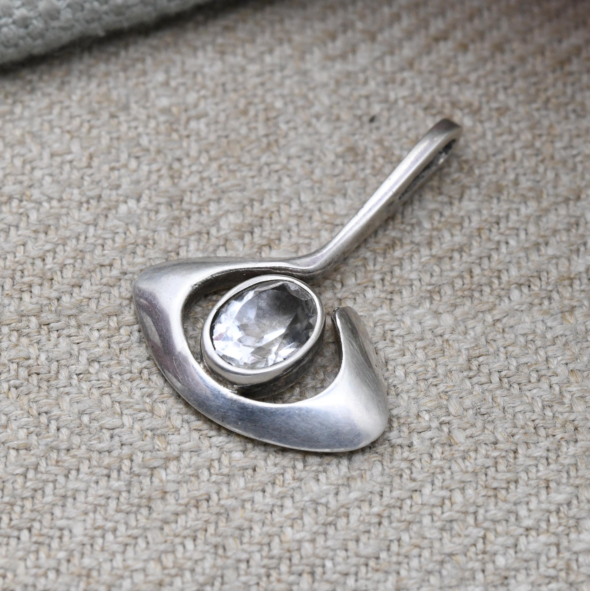 Sterling Silver Clear Stone Abstract Eye Charm Pendant - Minimalist Small Sparkly Stone | Gift for Pendant Charm Necklace